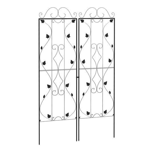 2 Pcs Garden Trellis for Climbing Plants, 71 x 20 in Outdoor Metal Trellis Plant Support Leaves and Curved Lines Trellises for Patio, Lawn, Backyard