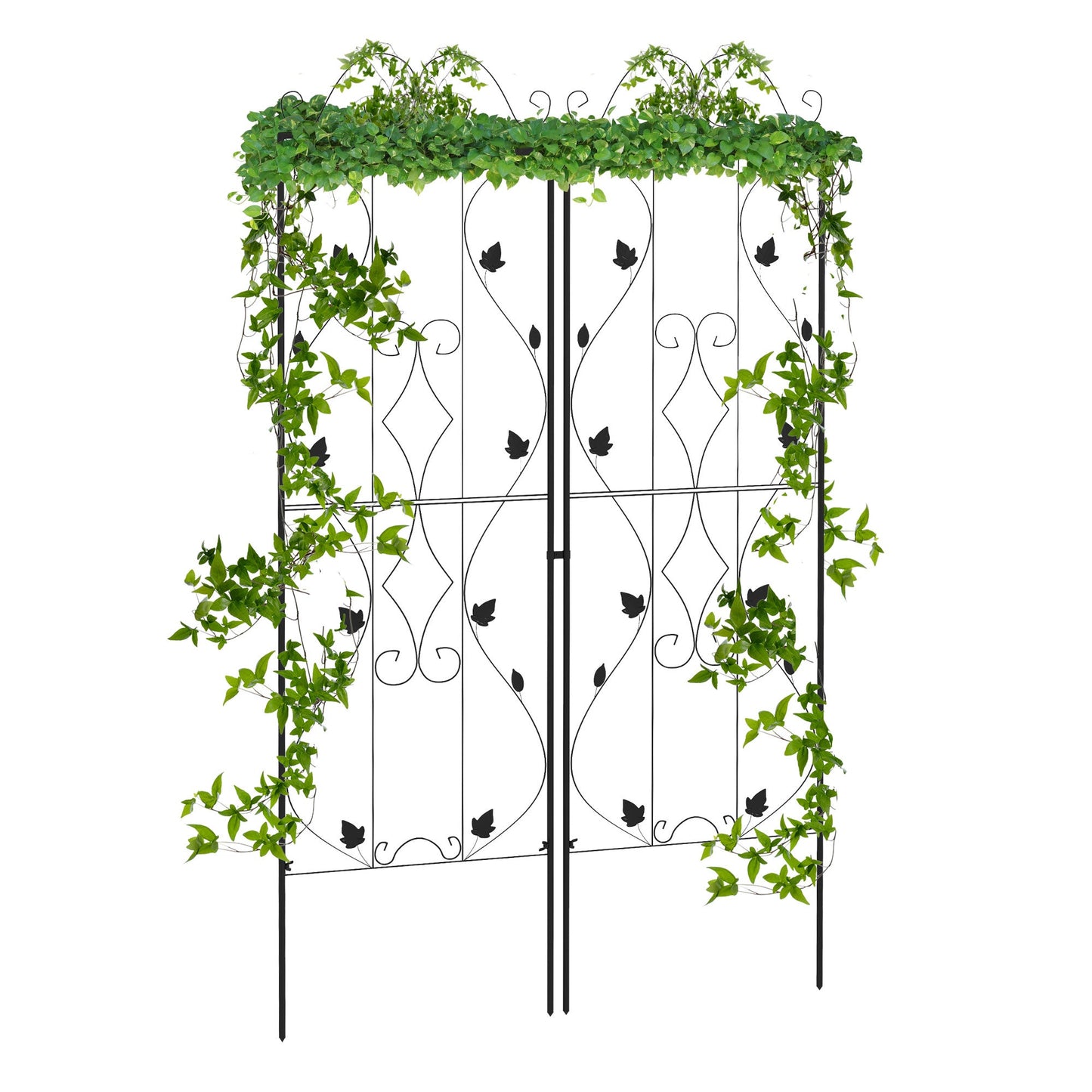2 Pcs Garden Trellis for Climbing Plants, 71 x 20 in Outdoor Metal Trellis Plant Support Leaves and Curved Lines Trellises for Patio, Lawn, Backyard