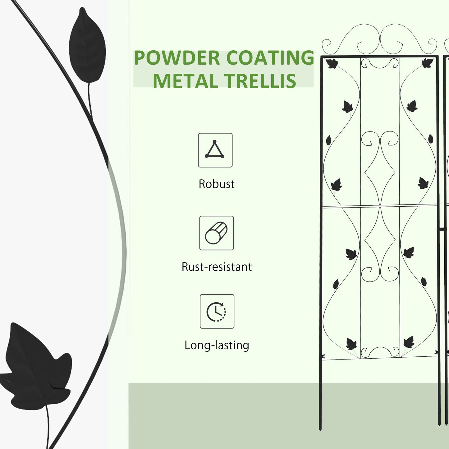 2 Pcs Garden Trellis for Climbing Plants, 71 x 20 in Outdoor Metal Trellis Plant Support Leaves and Curved Lines Trellises for Patio, Lawn, Backyard