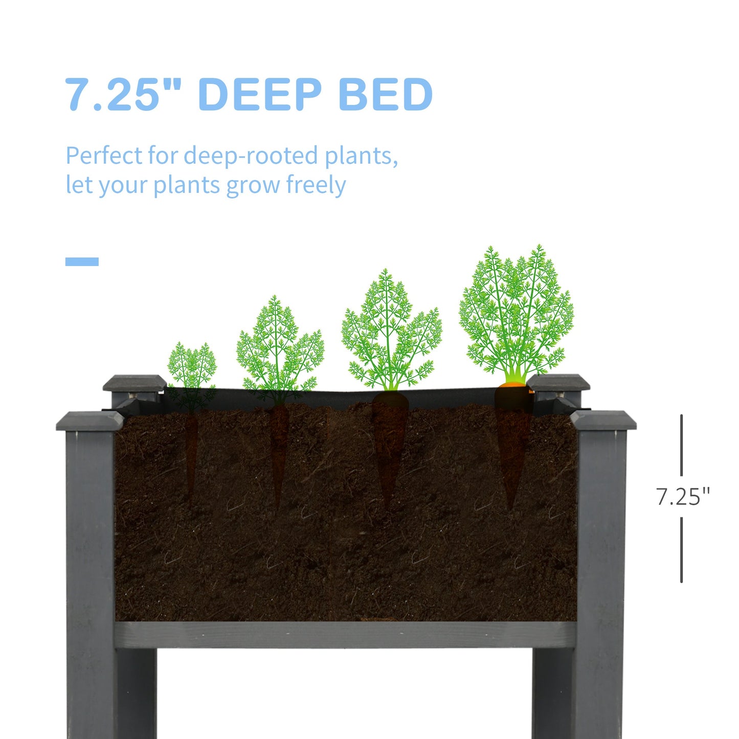 34" x 18" x 30" Wooden Patio Raised Garden Bed Planter, Elevated Planter Box with Legs, Outdoor Flower Stand with Inner Bag, Dark Grey