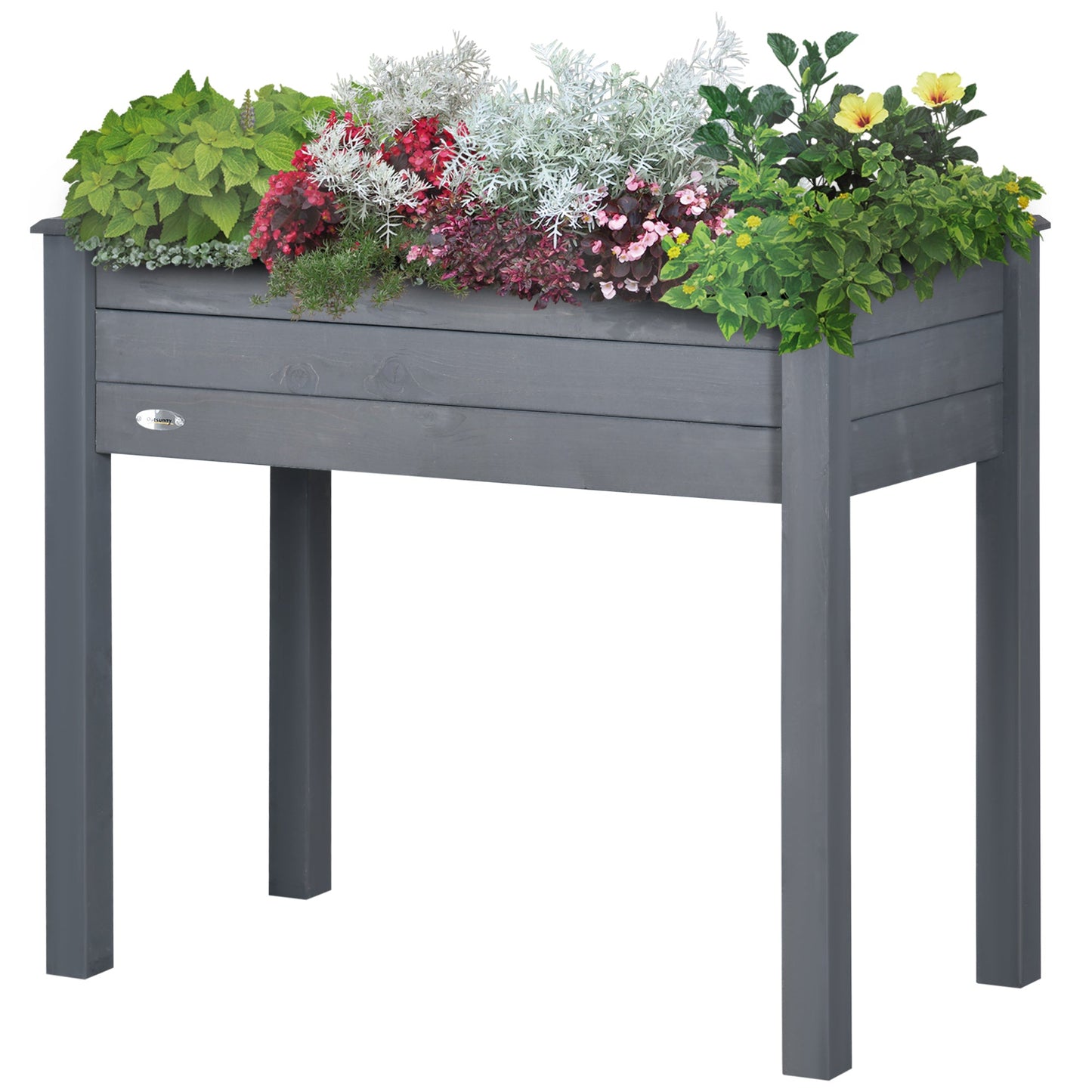 34" x 18" x 30" Wooden Patio Raised Garden Bed Planter, Elevated Planter Box with Legs, Outdoor Flower Stand with Inner Bag, Dark Grey