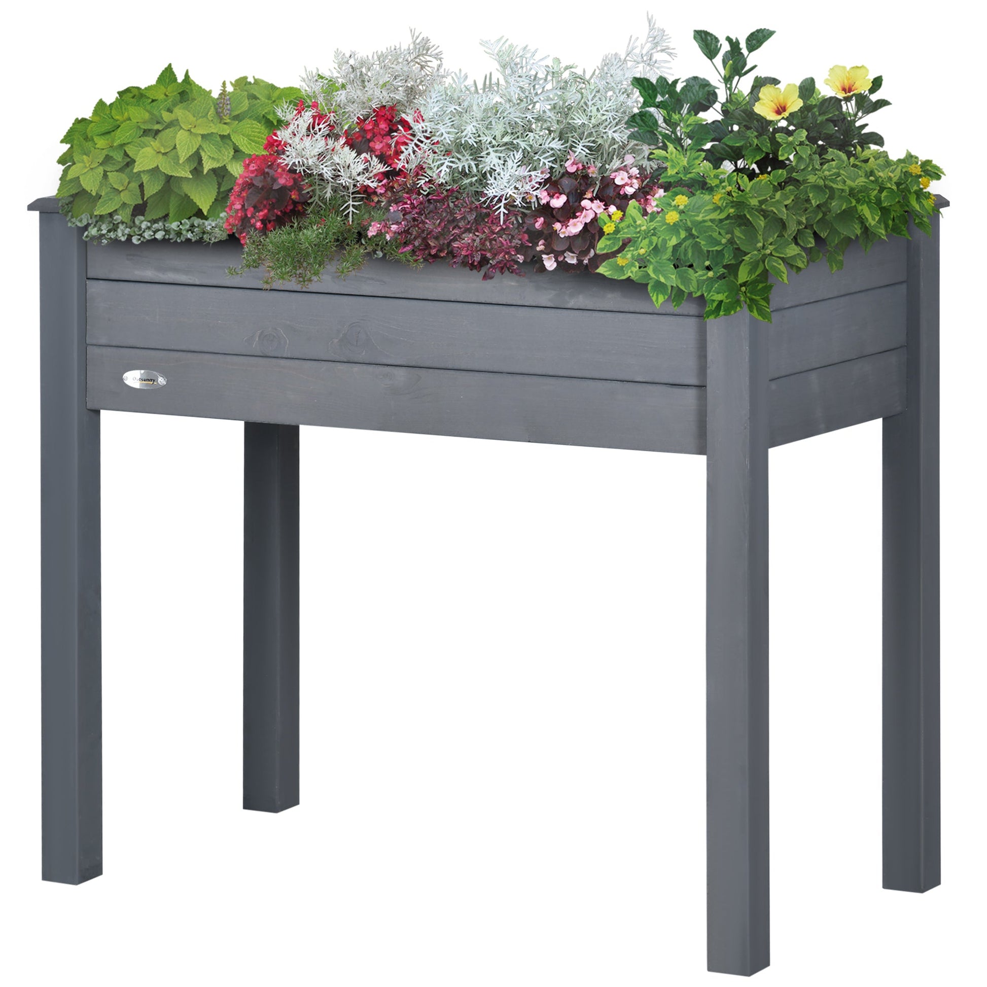 34" x 18" x 30" Wooden Patio Raised Garden Bed Planter, Elevated Planter Box with Legs, Outdoor Flower Stand with Inner Bag, Dark Grey