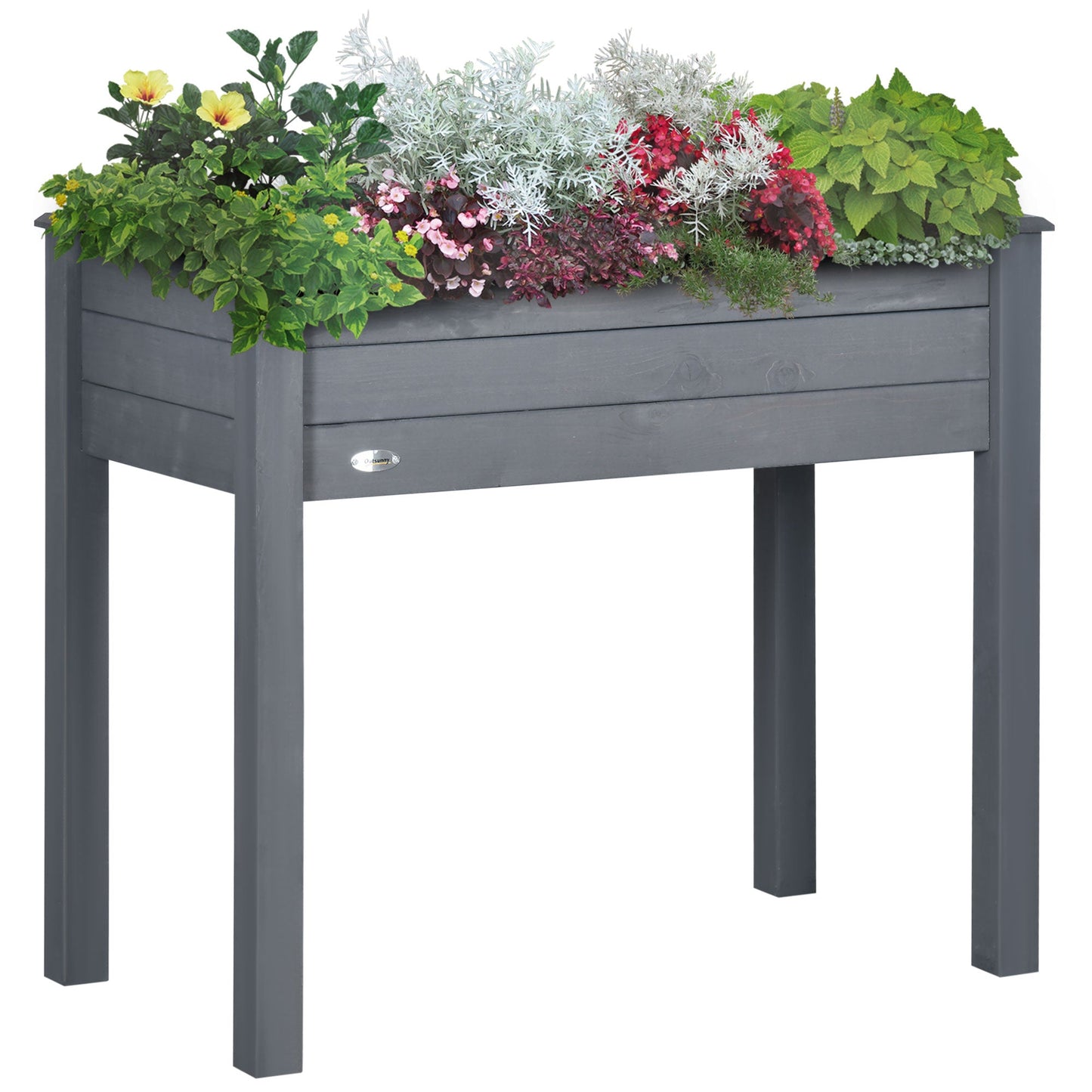 34" x 18" x 30" Wooden Patio Raised Garden Bed Planter, Elevated Planter Box with Legs, Outdoor Flower Stand with Inner Bag, Dark Grey