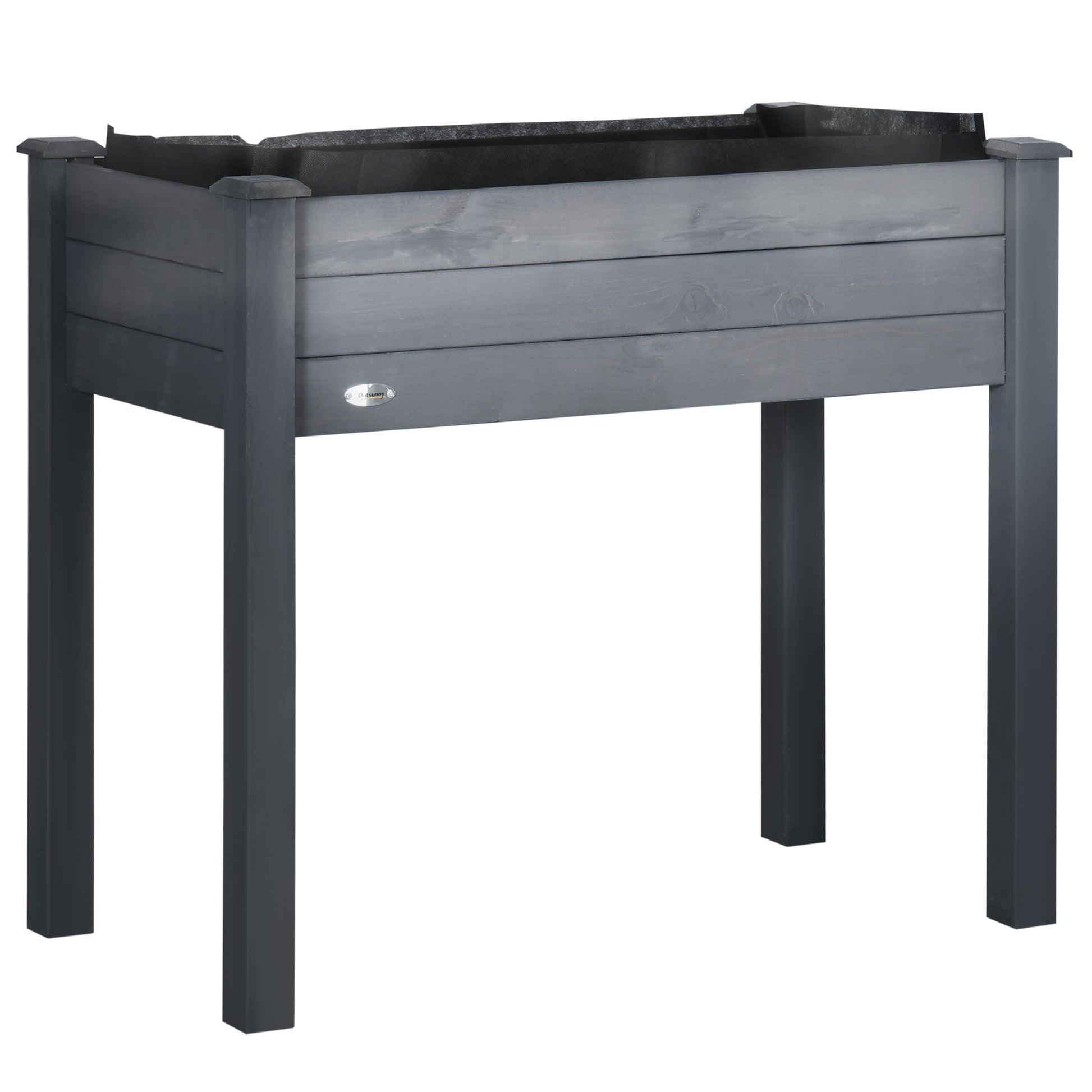 34" x 18" x 30" Wooden Patio Raised Garden Bed Planter, Elevated Planter Box with Legs, Outdoor Flower Stand with Inner Bag, Dark Grey