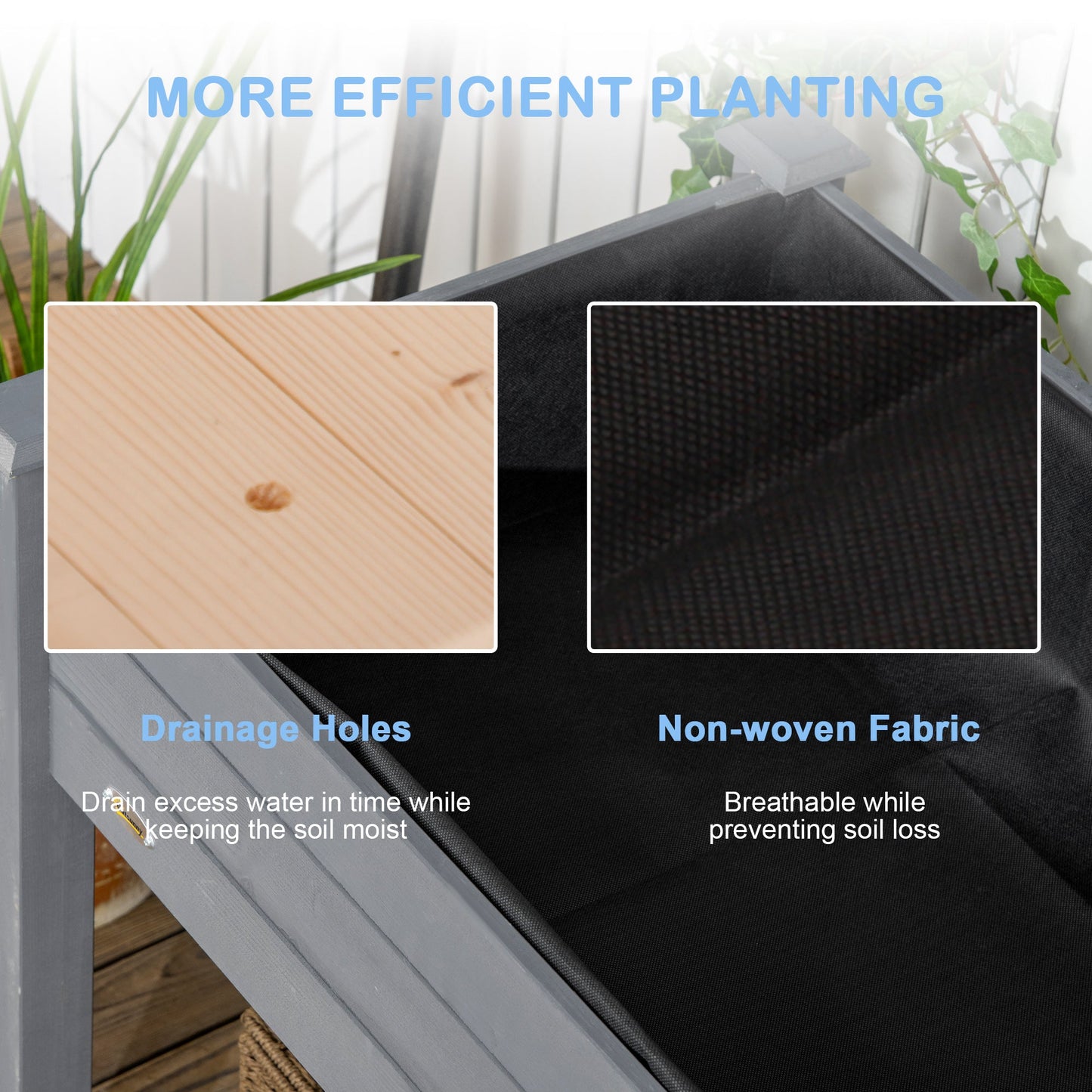 34" x 18" x 30" Wooden Patio Raised Garden Bed Planter, Elevated Planter Box with Legs, Outdoor Flower Stand with Inner Bag, Dark Grey
