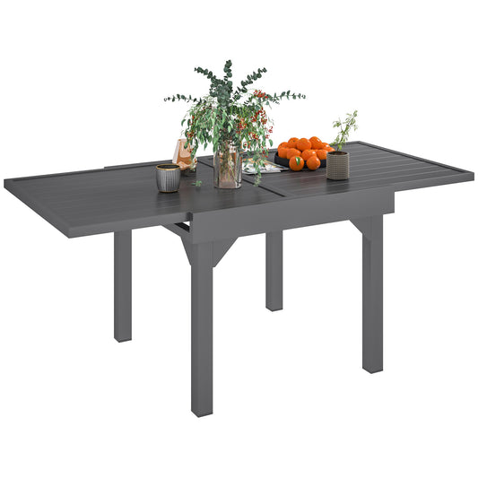 Extendable Aluminium Outdoor Dining Table for 4-6 Person, 35"-71" Slatted Metal Patio Table for Garden, Backyard, Deck, Porch, Lawn, Grey