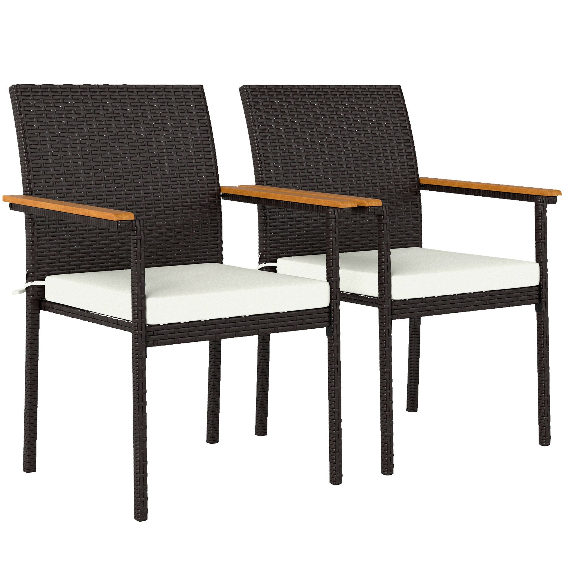 Stackable Wicker Patio Chairs Set of 2, PE Rattan Outdoor Dining Chairs with Removable Cushion, Armrest for Garden, Porch, Yard, Cream White