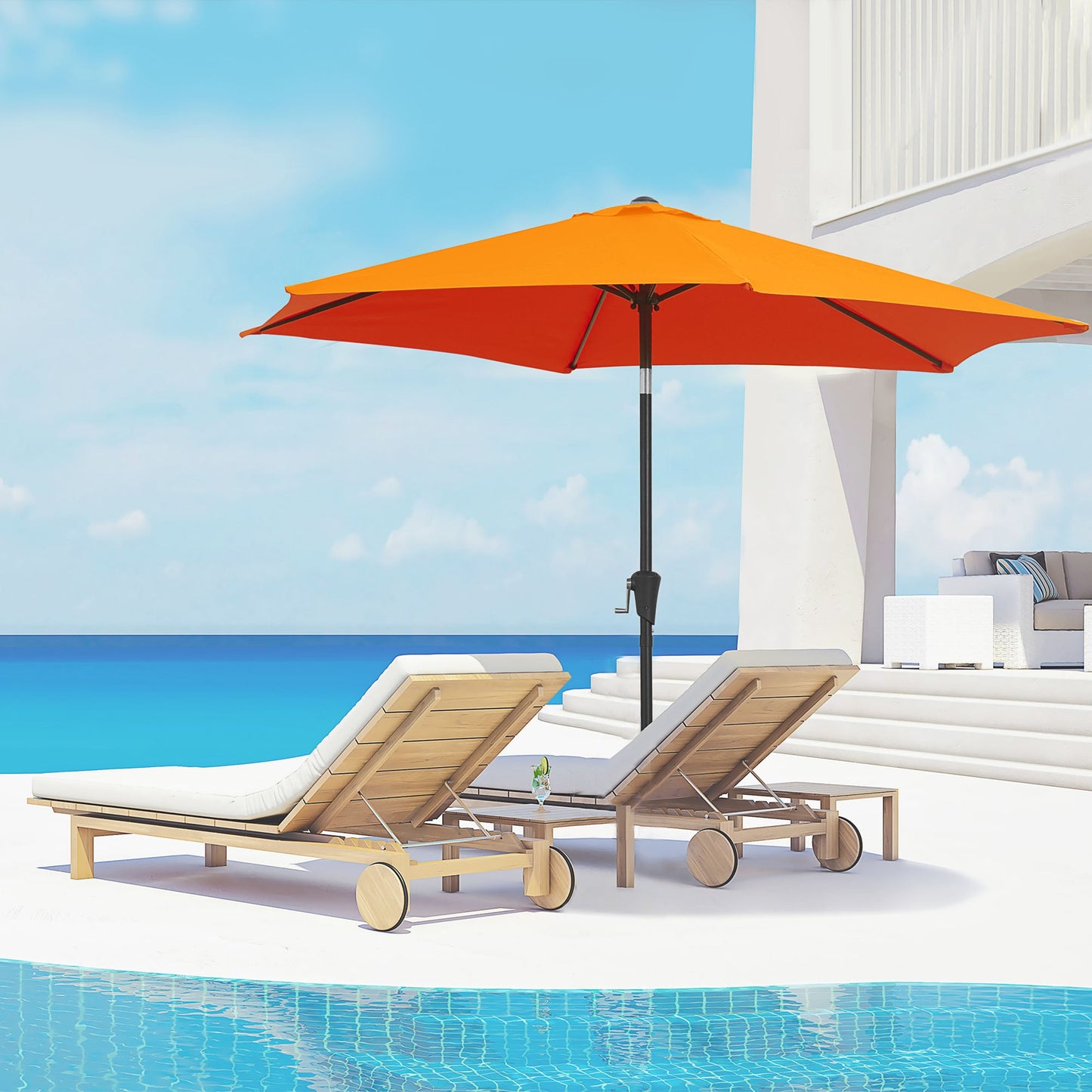 8.5FT Patio Umbrella, Round Garden Parasol with 6 Ribs, Market Sunshade Tilt Canopy w/ Crank Handle for Outdoor, Orange