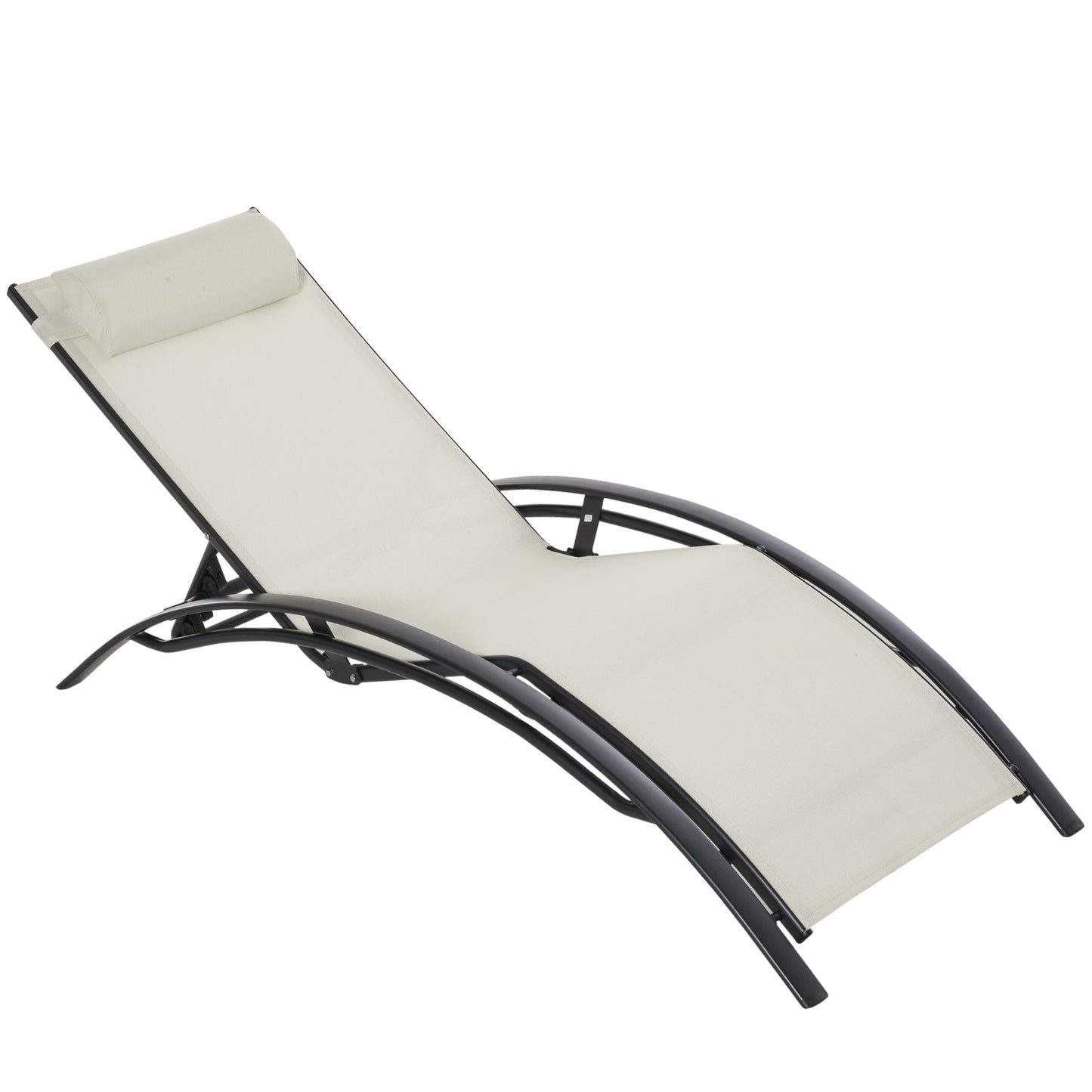 Patio Lounge Chair, Aluminum Reclining Outdoor Tanning Chair with 5-Level Adjustable Backrest, Head Pillow and Breathable Mesh Fabric, for Pool, Deck, Garden, Beige