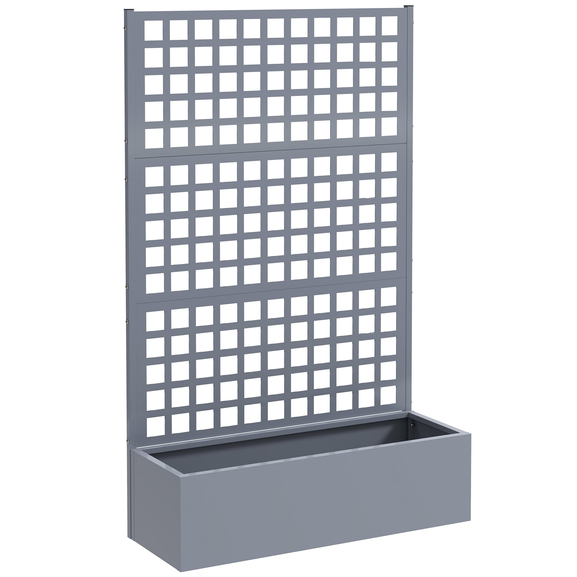 Galvanized Raised Garden Bed with Trellis, 43"x16"x70" Metal Planter Box with Drainage Holes, Outdoor Privacy Screen for Climbing Plant Vegetable Vine, Grey Wood Effect
