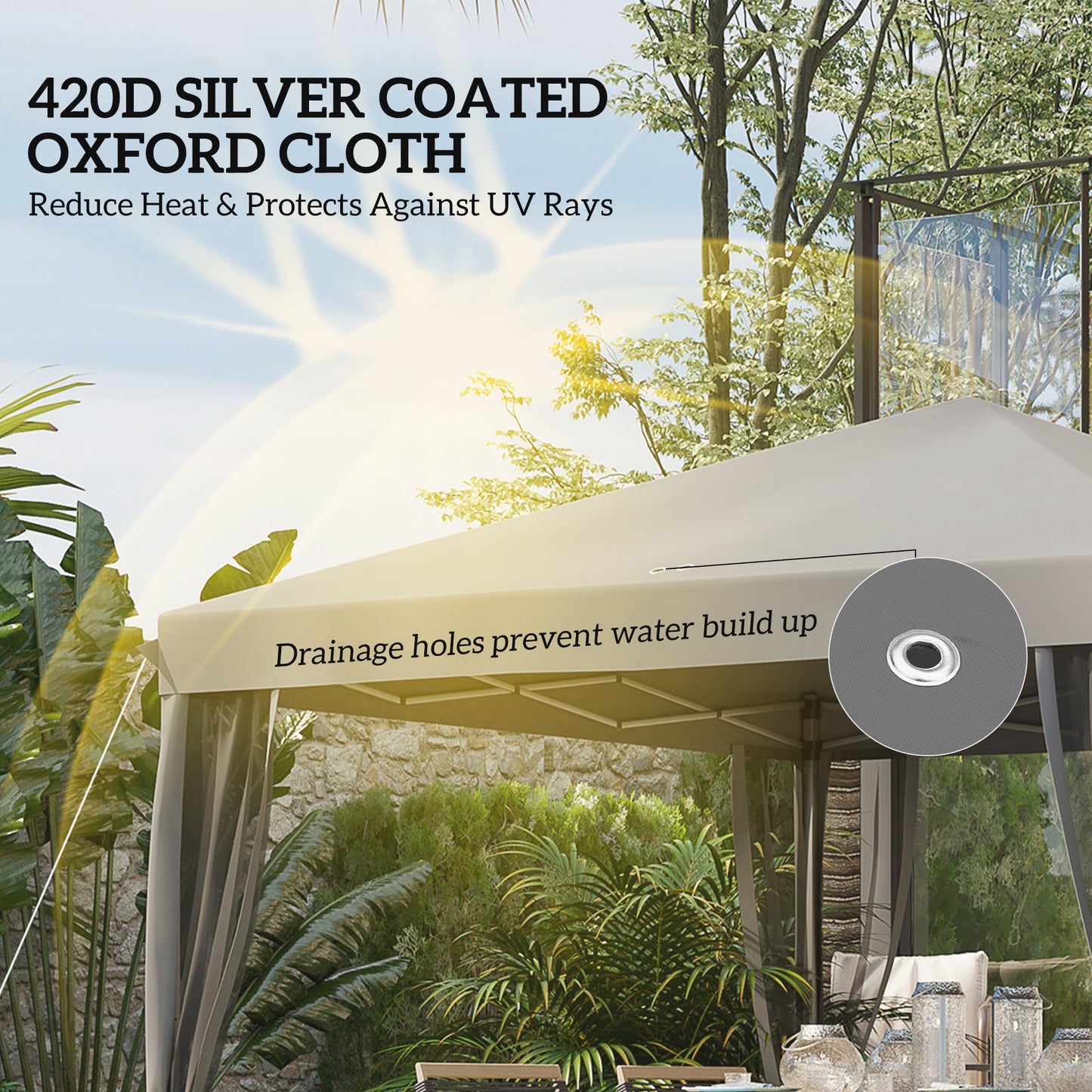 10' x 10' Pop Up Canopy Tent Gazebo, Foldable Canopy Tent with Zipper Mesh Sidewalls and Carry Bag, Easy Setup Screen Shelter for Backyard Patio Outdoor, Light Grey