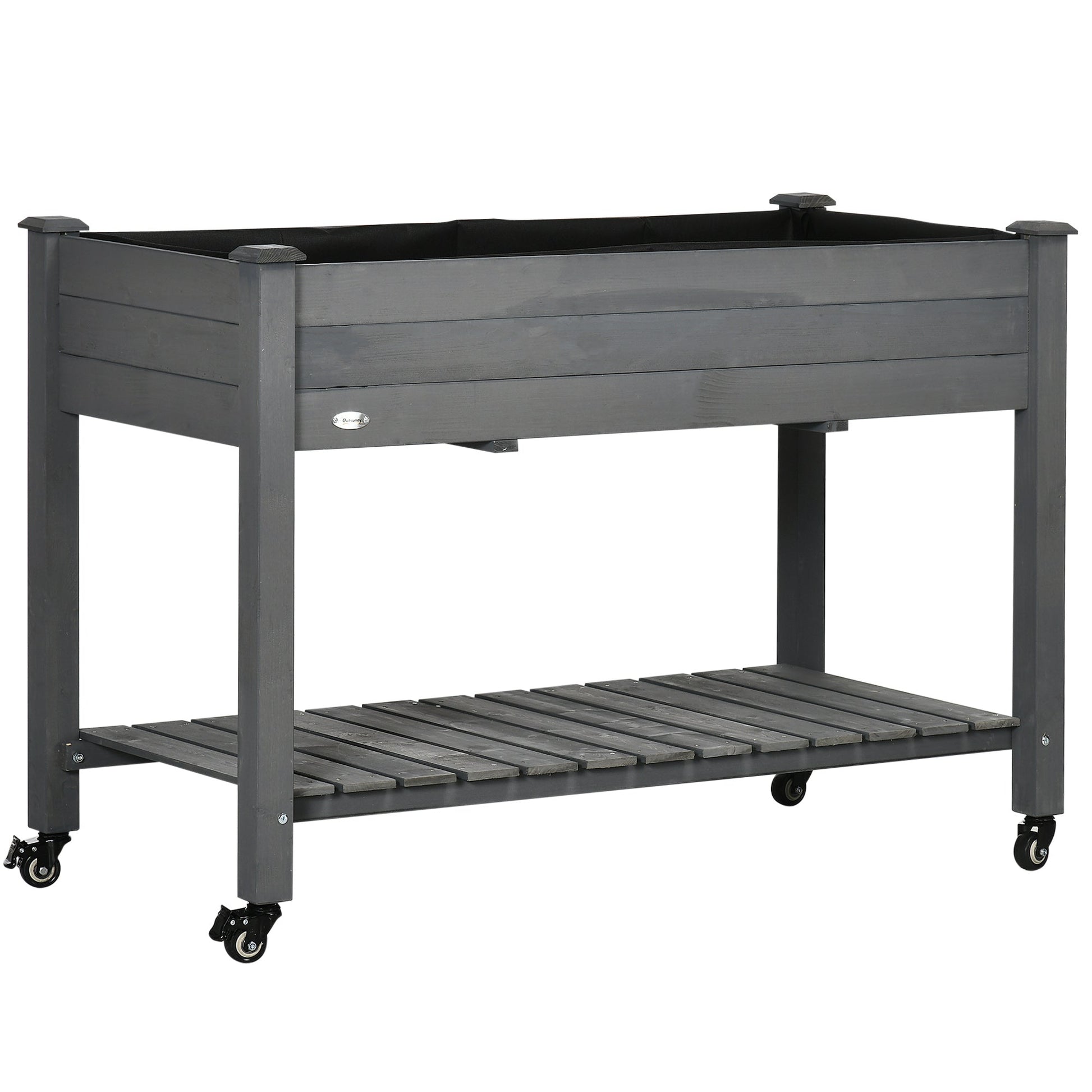 Raised Garden Bed Mobile Elevated Wood Planter Box w/ Lockable Wheels, Storage Shelf  for Herbs and Vegetables Backyard Patio Balcony Zebrano, Dark Grey