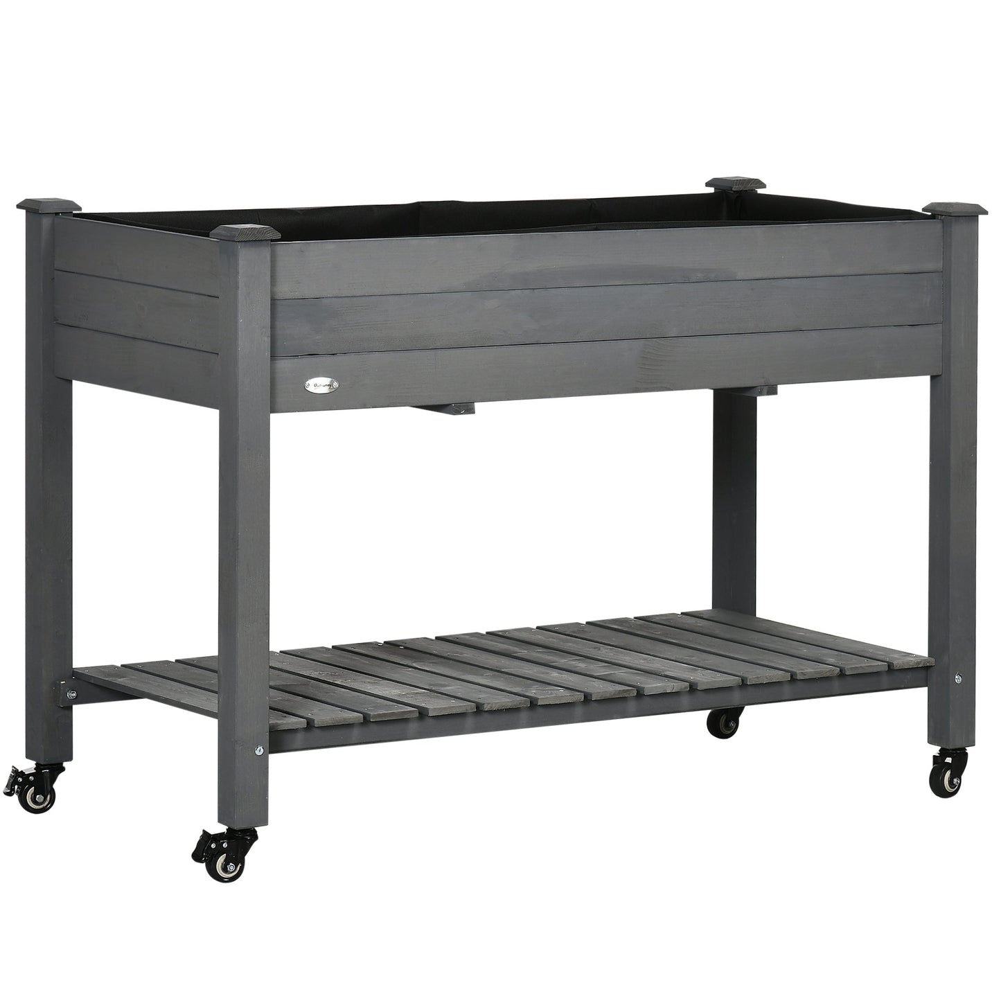 Raised Garden Bed Mobile Elevated Wood Planter Box w/ Lockable Wheels, Storage Shelf  for Herbs and Vegetables Backyard Patio Balcony Zebrano, Dark Grey