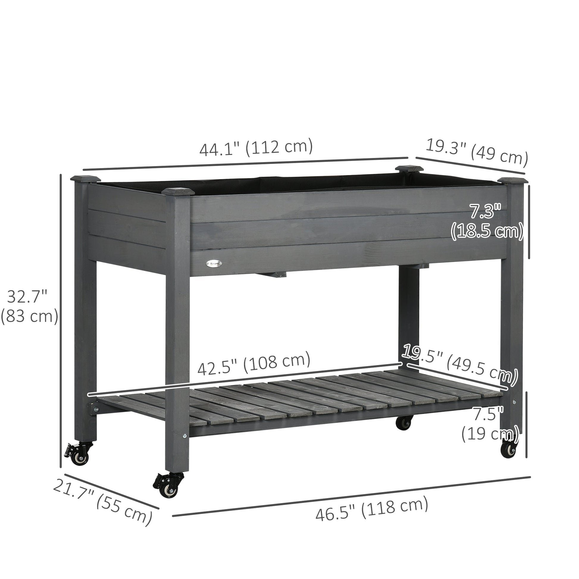 Raised Garden Bed Mobile Elevated Wood Planter Box w/ Lockable Wheels, Storage Shelf  for Herbs and Vegetables Backyard Patio Balcony Zebrano, Dark Grey