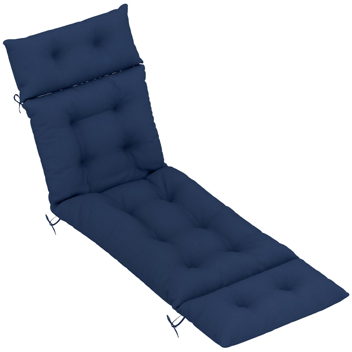 Patio Lounge Chair Cushion, Tufted Thick Outdoor Chaise Lounge Cushion with Ties, Lounge Chair Pad Replacement for Lawn Pool Deck, 74.8" x 22" x 4", Navy Blue