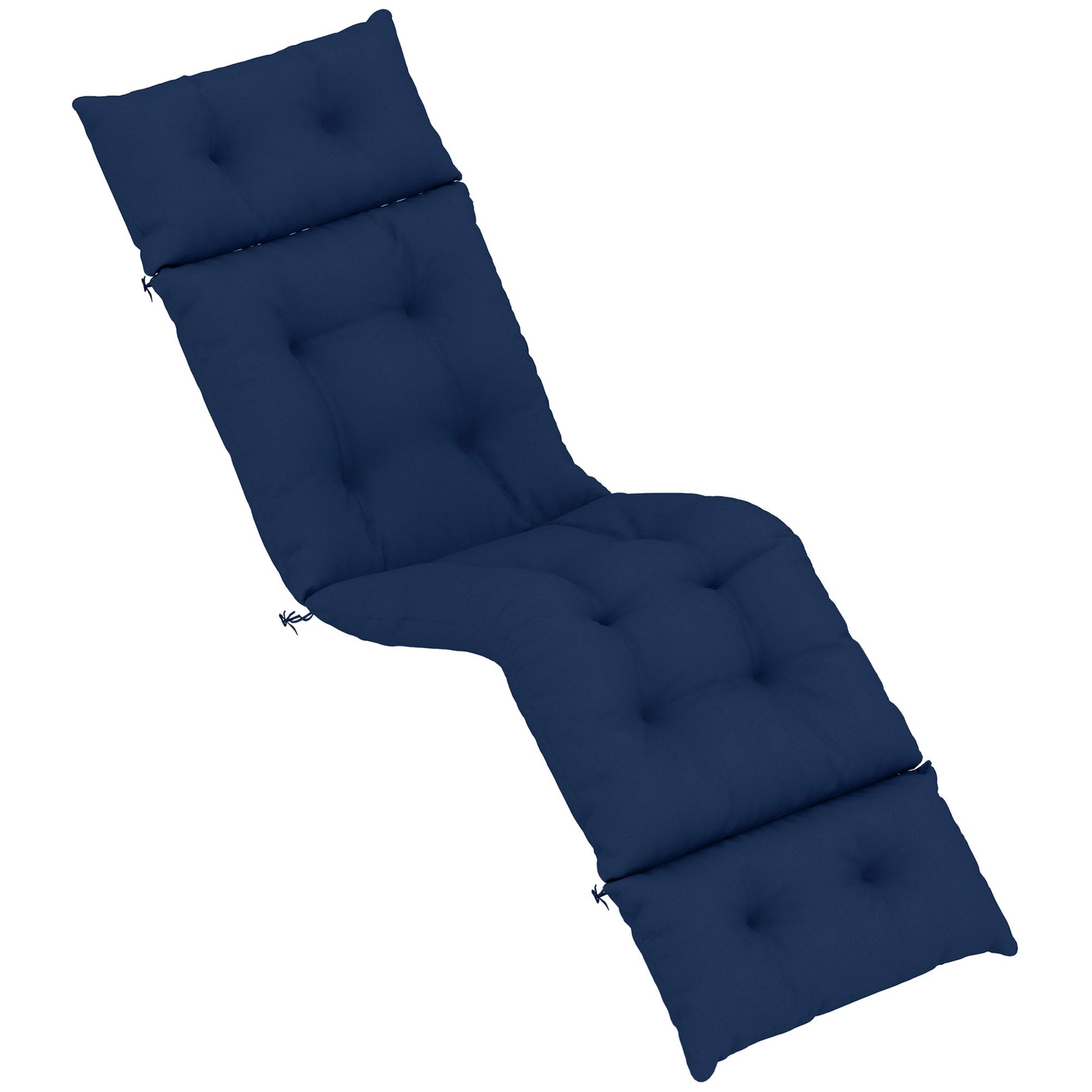 Patio Lounge Chair Cushion, Tufted Thick Outdoor Chaise Lounge Cushion with Ties, Lounge Chair Pad Replacement for Lawn Pool Deck, 74.8" x 22" x 4", Navy Blue