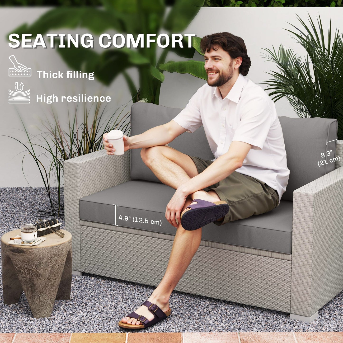 2 Seater Outdoor Seat Cushions with Backrest, Loveseat Double Sofa Outdoor Furniture Cushions, Fade-Resistant Replacement Patio Cushions for Indoor and Outdoor, Light Grey