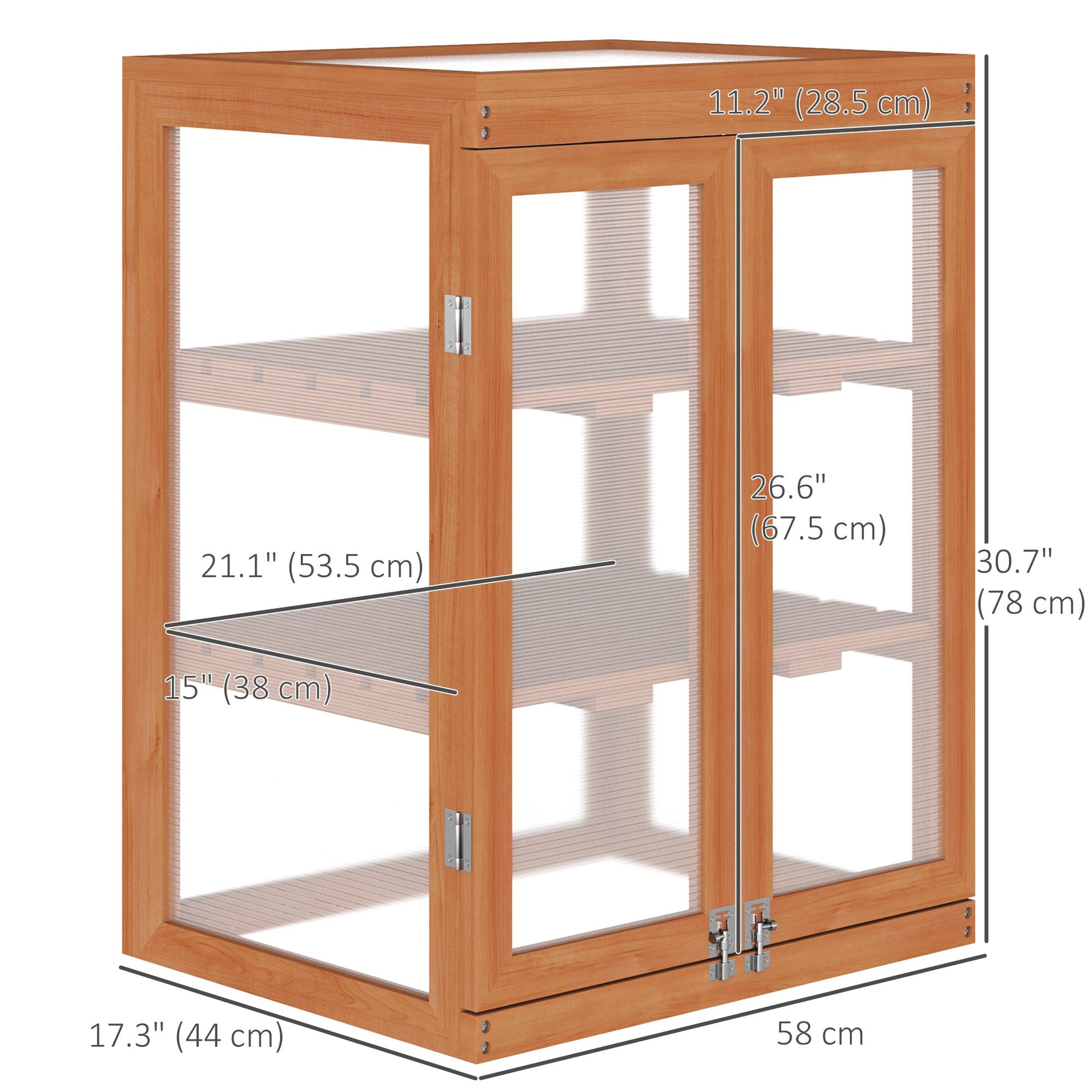 Wooden 2 Tier Cold Frame Greenhouse Polycarbonate Plant Grow House Portable Garden, Orange