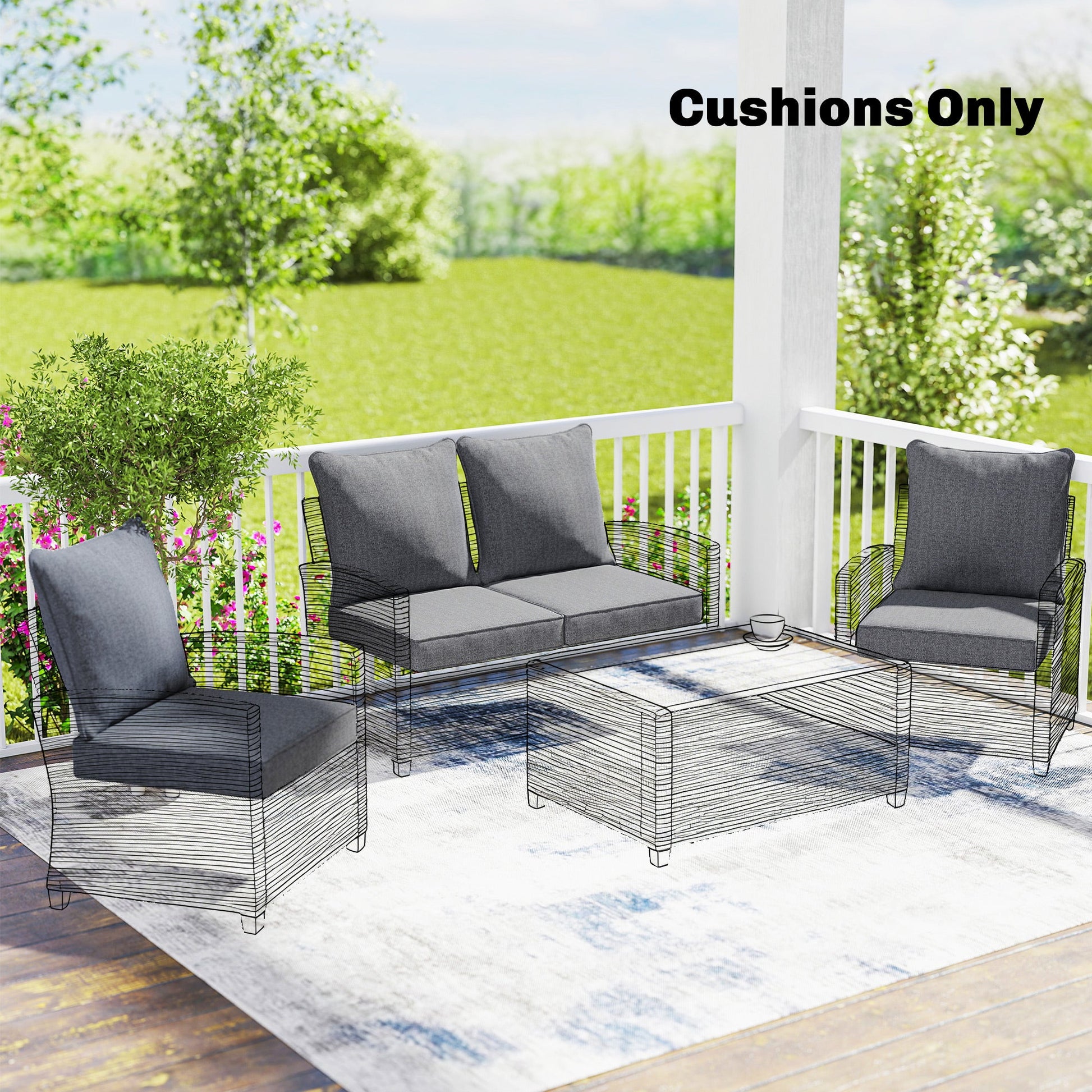 Outdoor Chair Cushions Set of 4, 24" x 24" Fade Resistant Patio Chair Cushions for Outdoor Furniture, Outdoor Seat Cushions, Grey