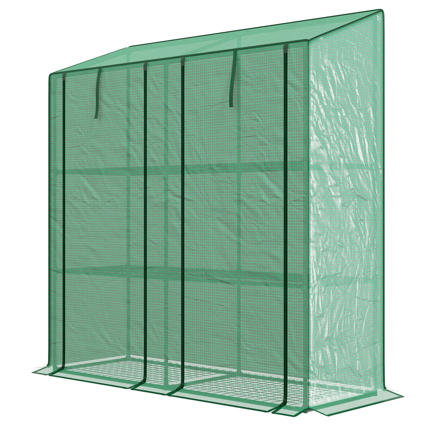 Lean-to Mini Greenhouse with 3 Tier Shelves, PE Cover, Portable Green House with 2 Roll-up Doors, Garden Plant Grow Hot House for Indoor Outdoor, 56.3"x18.1"x59.4", Green