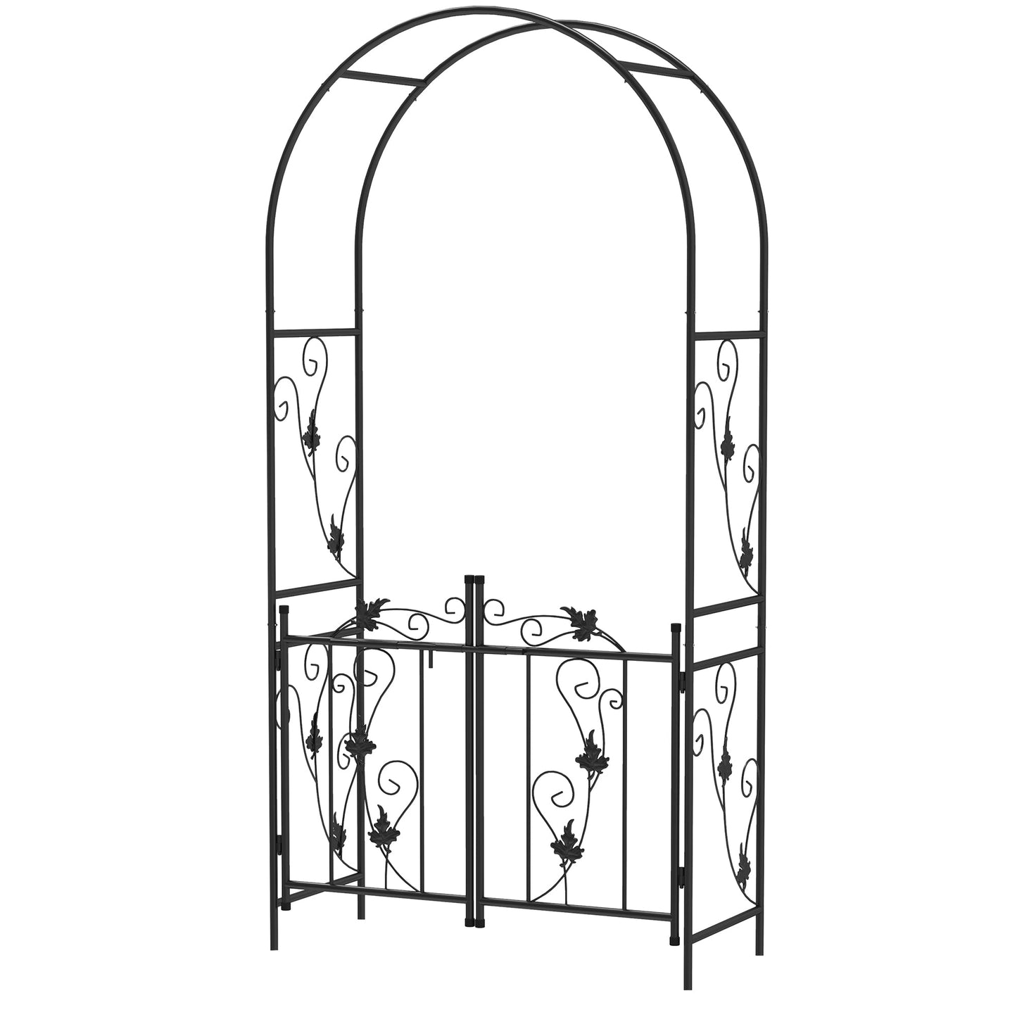 7ft Steel Garden Arch with Gate, Garden Arbor Trellis for Climbing Plants, Roses, Vines, Wedding Arch for Outdoor, Garden, Lawn, Backyard, Black