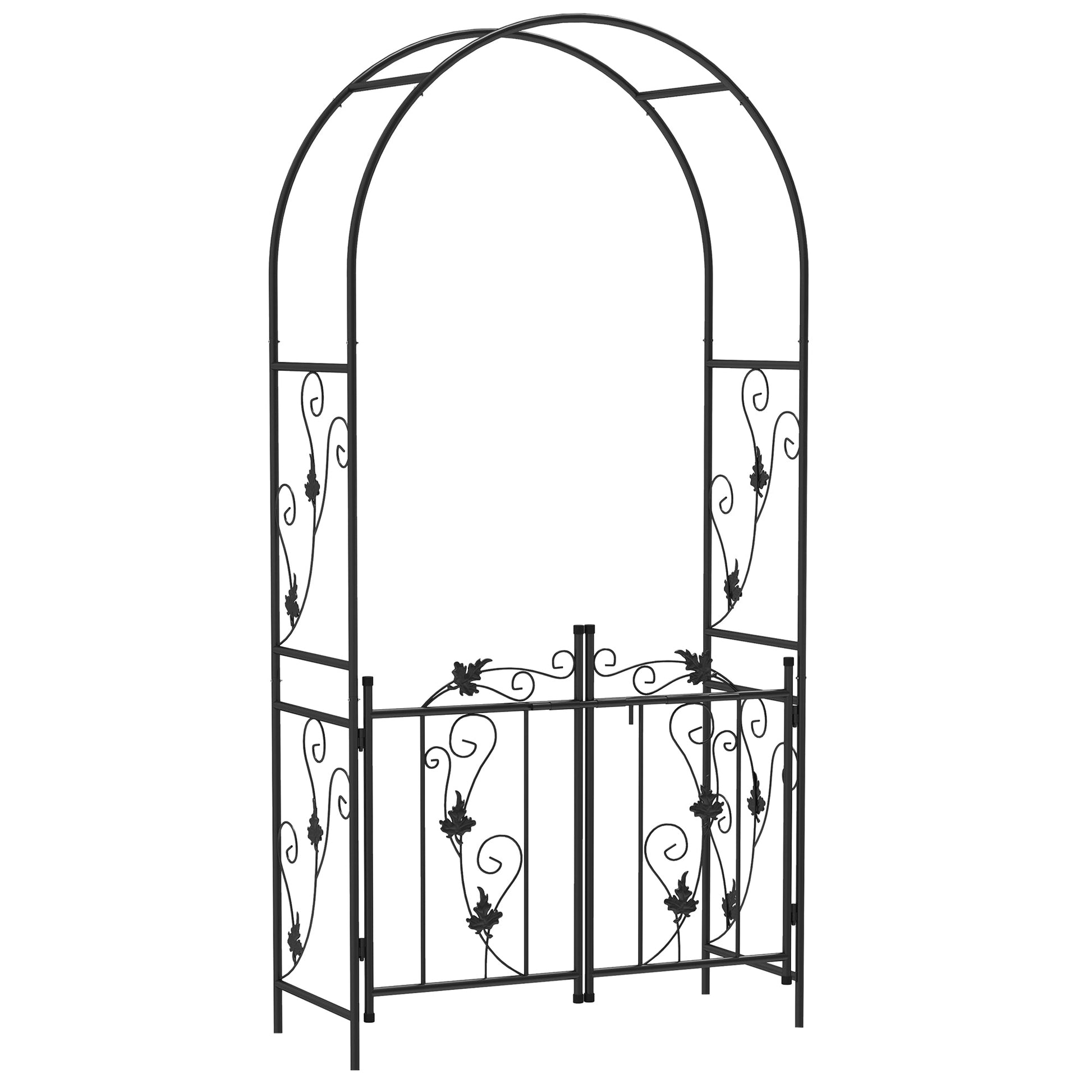 7ft Steel Garden Arch with Gate, Garden Arbor Trellis for Climbing Plants, Roses, Vines, Wedding Arch for Outdoor, Garden, Lawn, Backyard, Black