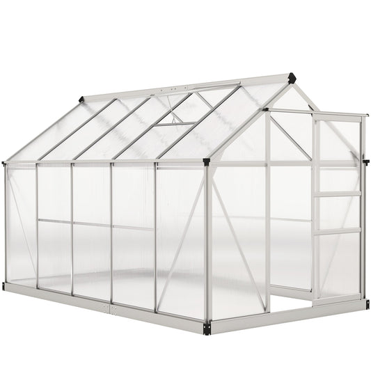 6' x 10' x 6.6' Polycarbonate Greenhouse, Walk-In Green House Kit Garden, Plants Grow, Galvanized Sheet Aluminum Frame with Rain Gutter, Vents and Sliding Door, Sliver