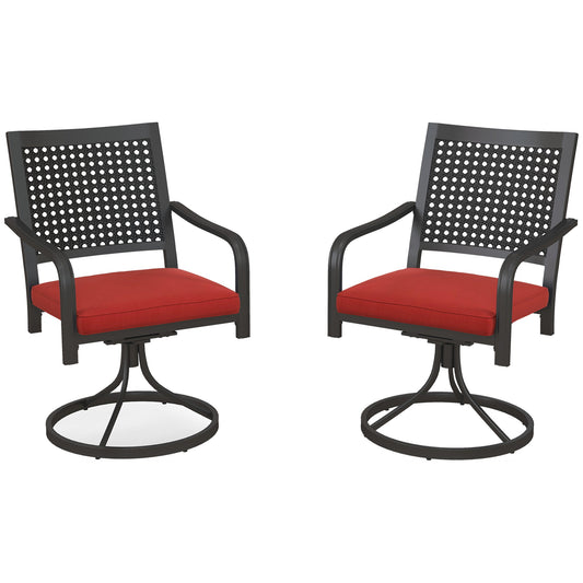 2 Pieces Patio Swivel Chairs with Cushion, Outdoor Swivel Rocker with Curved Armrests, Backrest for Garden, Balcony, Porch, Red