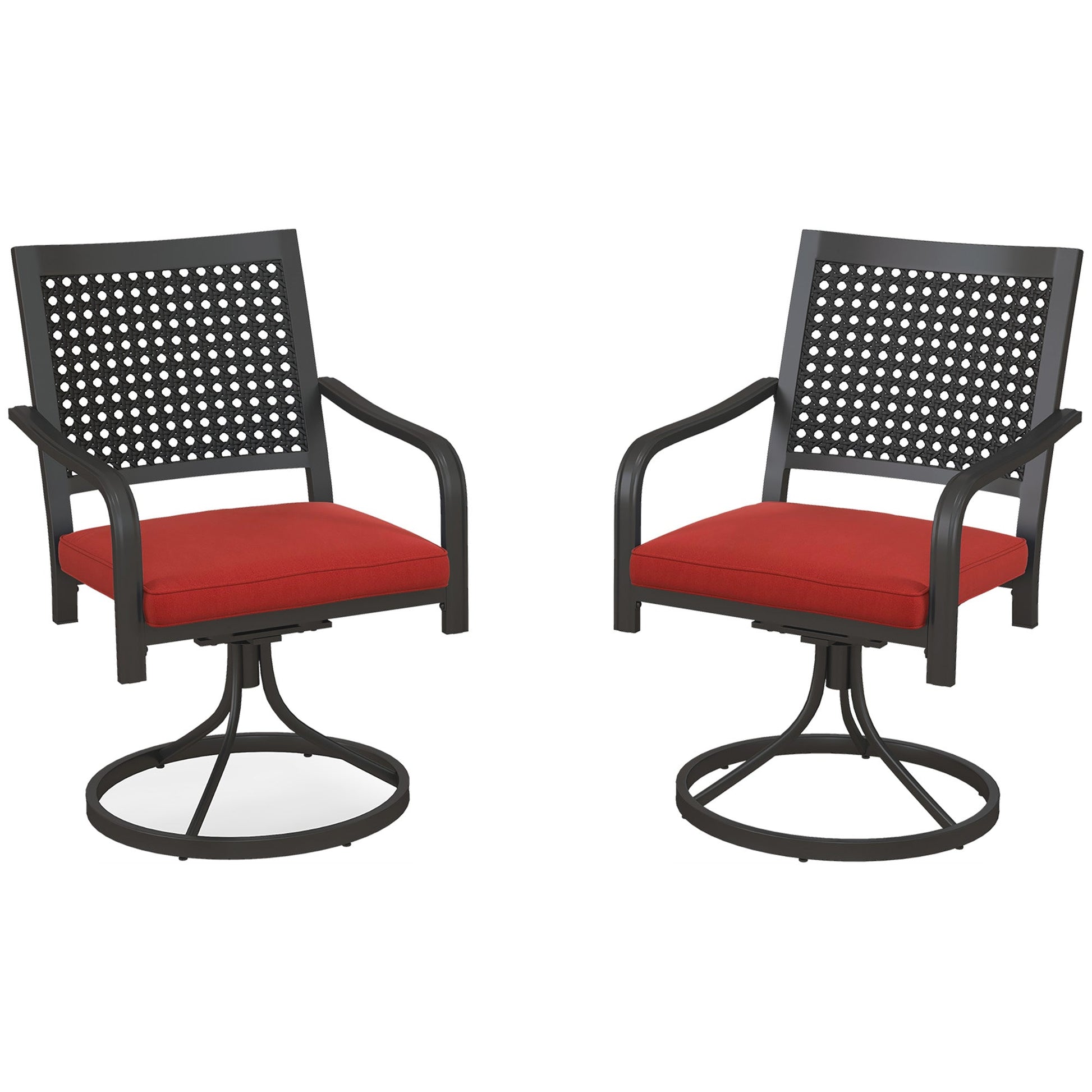 2 Pieces Patio Swivel Chairs with Cushion, Outdoor Swivel Rocker with Curved Armrests, Backrest for Garden, Balcony, Porch, Red