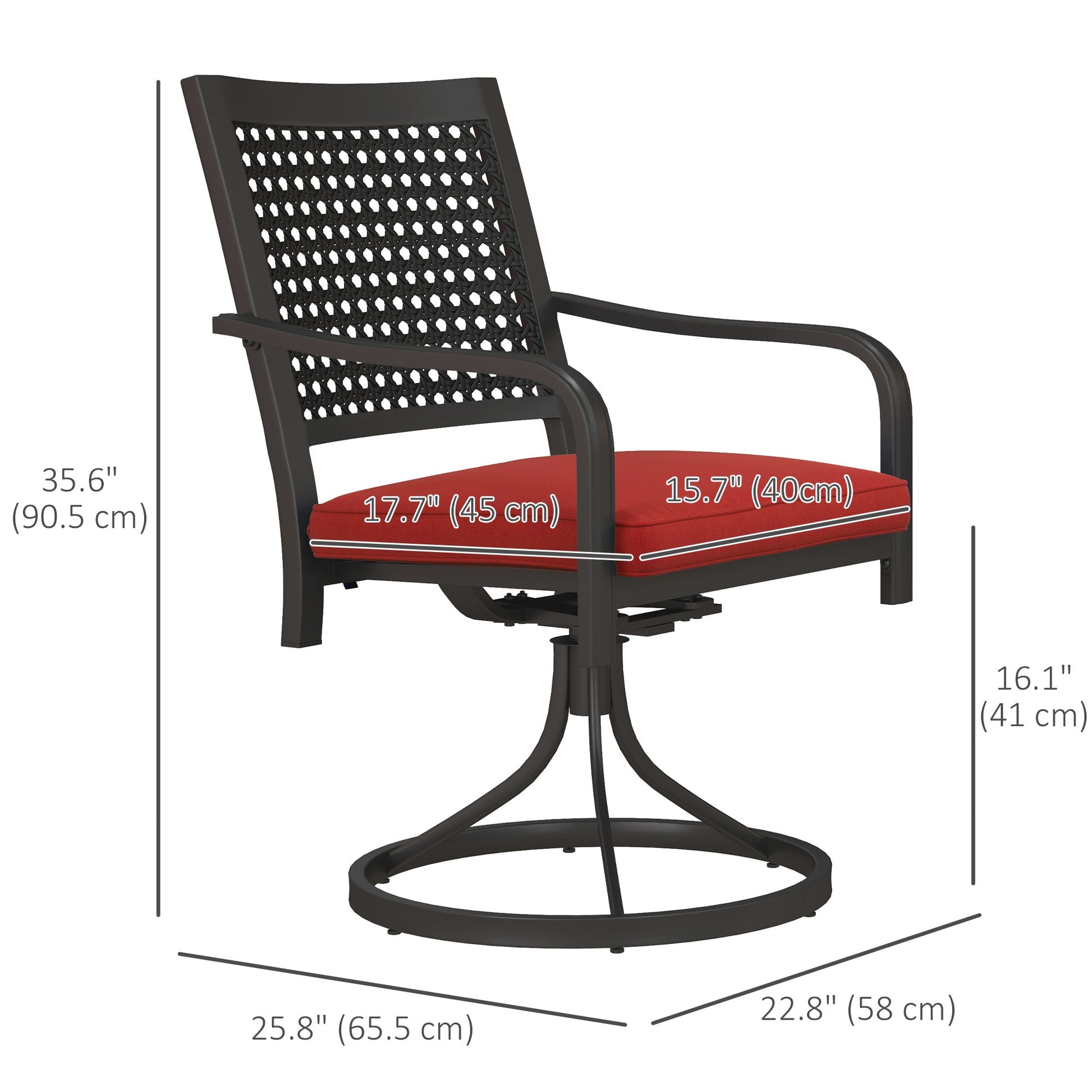 2 Pieces Patio Swivel Chairs with Cushion, Outdoor Swivel Rocker with Curved Armrests, Backrest for Garden, Balcony, Porch, Red