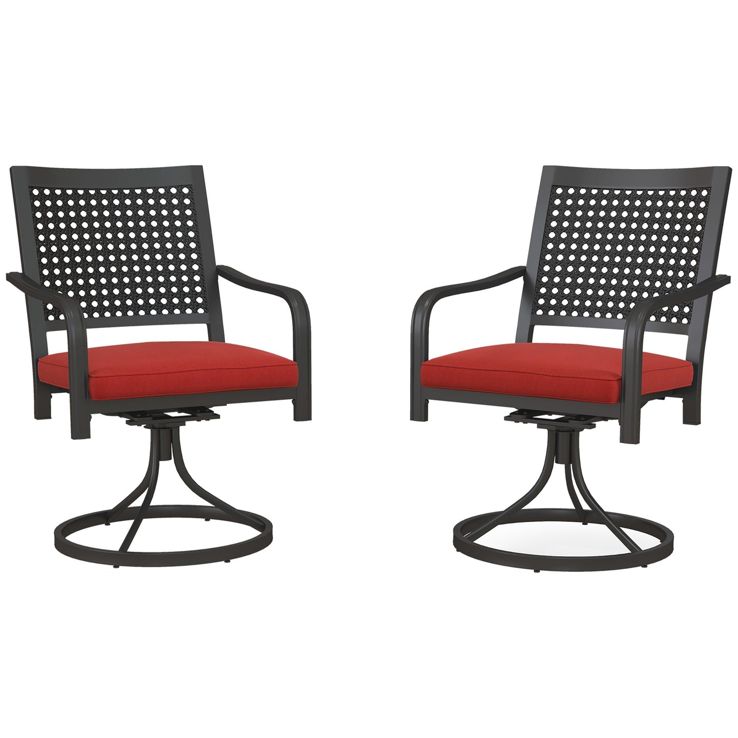2 Pieces Patio Swivel Chairs with Cushion, Outdoor Swivel Rocker with Curved Armrests, Backrest for Garden, Balcony, Porch, Red