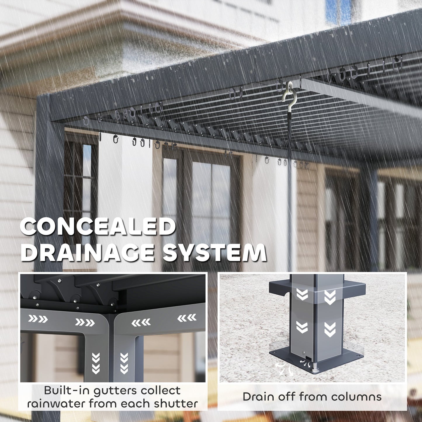 10' x 10' Louvered Pergola with Adjustable Metal Roof and Aluminum Frame, Outdoor Pergola Hardtop Gazebo with Drainage System, Water and UV Proof for Deck Backyard Patio