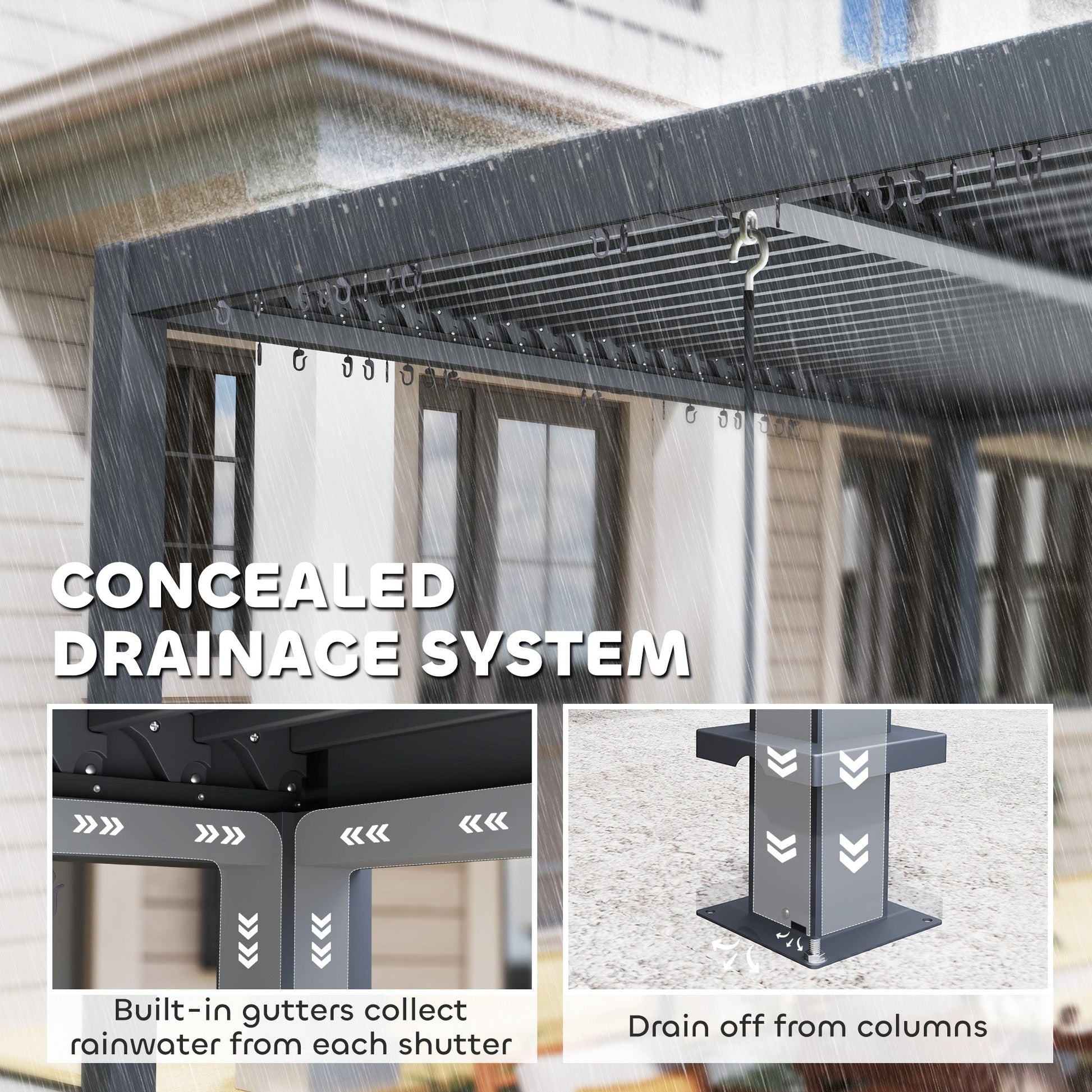 10' x 10' Louvered Pergola with Adjustable Metal Roof and Aluminum Frame, Outdoor Pergola Hardtop Gazebo with Drainage System, Water and UV Proof for Deck Backyard Patio