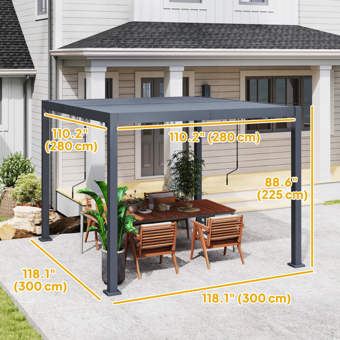 10' x 10' Louvered Pergola with Adjustable Metal Roof and Aluminum Frame, Outdoor Pergola Hardtop Gazebo with Drainage System, Water and UV Proof for Deck Backyard Patio