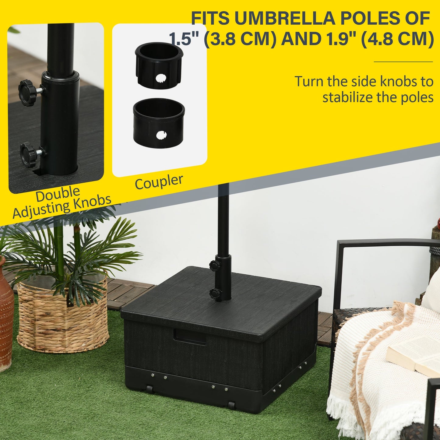 175lbs Heavy Duty Patio Umbrella Base with Wheels, 3-in-1 Market Umbrella Stand, Outdoor Side Table, Planter Box for Garden, Backyard, Black