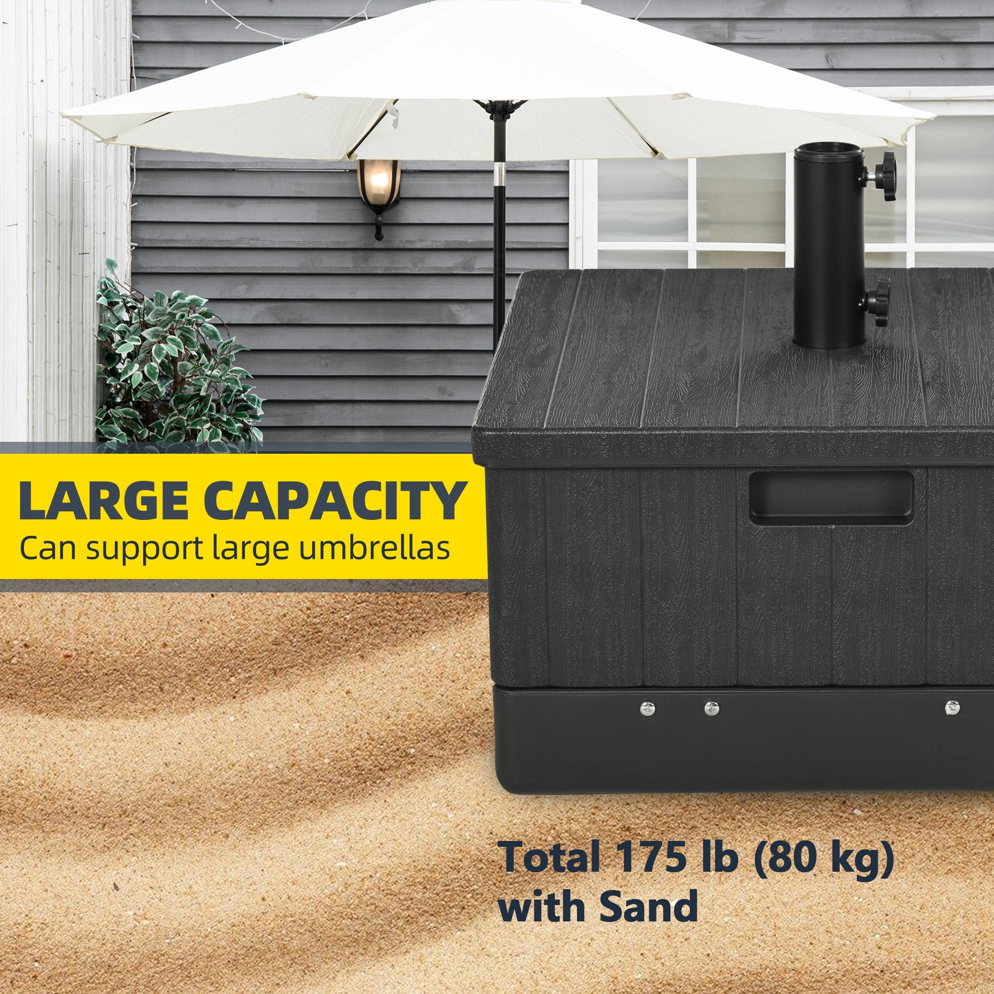 175lbs Heavy Duty Patio Umbrella Base with Wheels, 3-in-1 Market Umbrella Stand, Outdoor Side Table, Planter Box for Garden, Backyard, Black