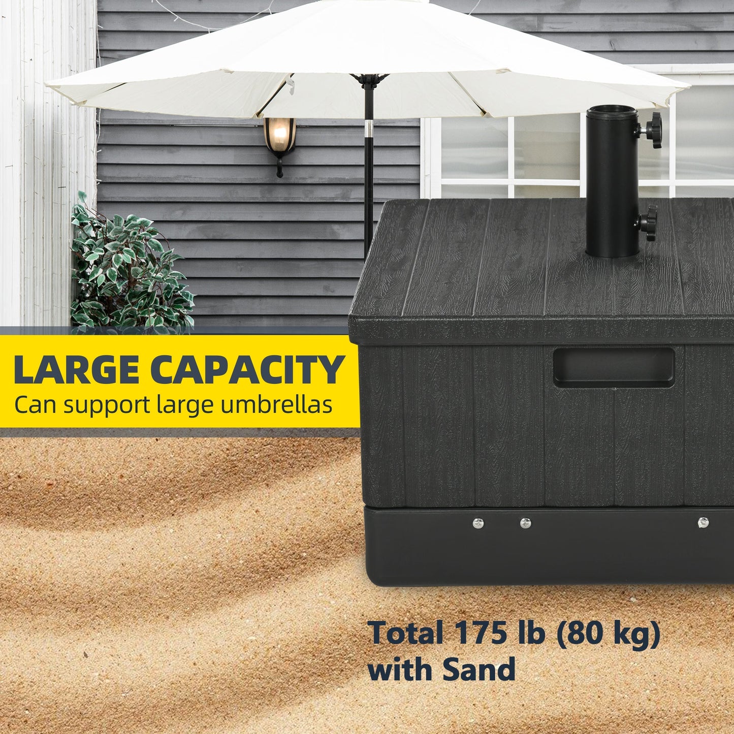 175lbs Heavy Duty Patio Umbrella Base with Wheels, 3-in-1 Market Umbrella Stand, Outdoor Side Table, Planter Box for Garden, Backyard, Black