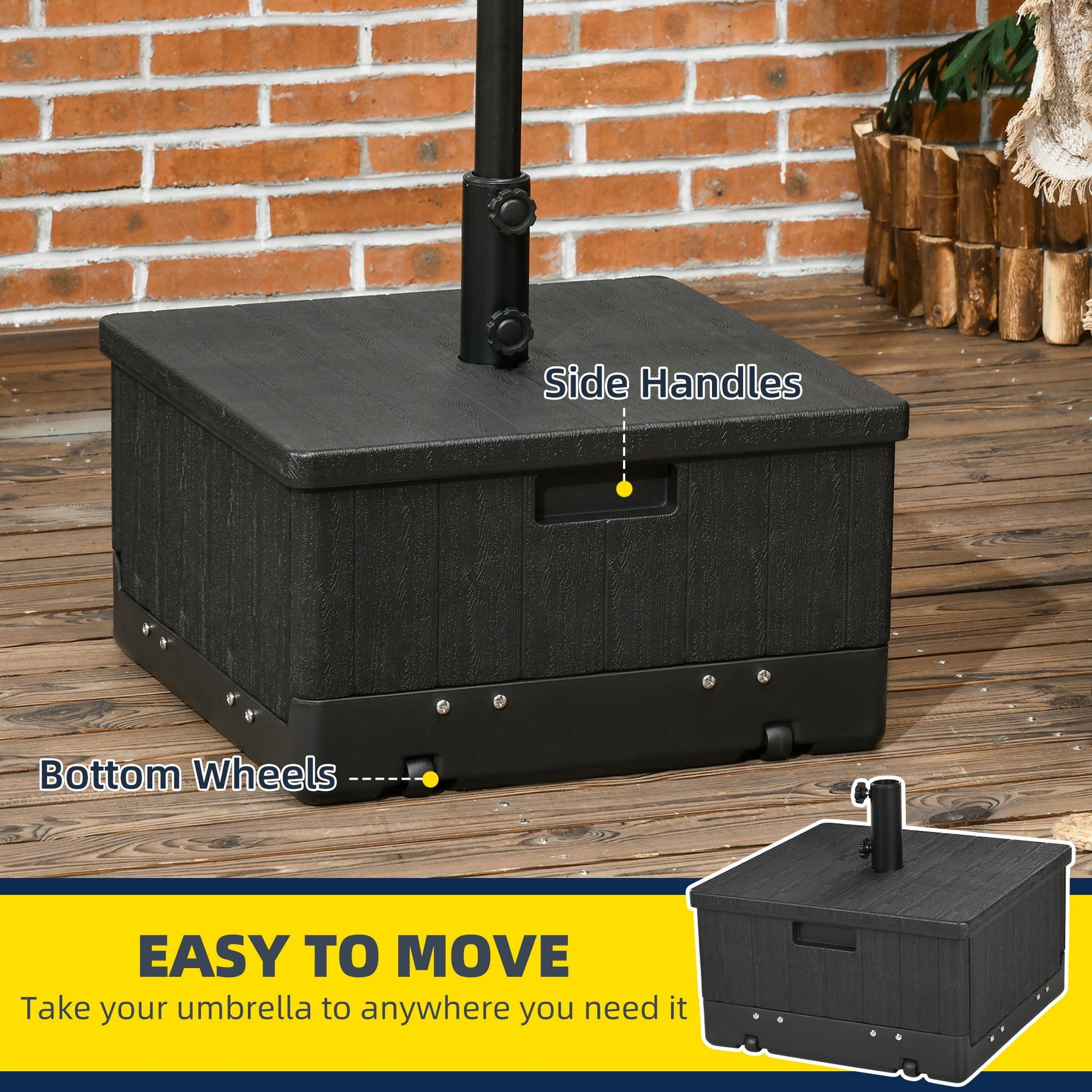 175lbs Heavy Duty Patio Umbrella Base with Wheels, 3-in-1 Market Umbrella Stand, Outdoor Side Table, Planter Box for Garden, Backyard, Black