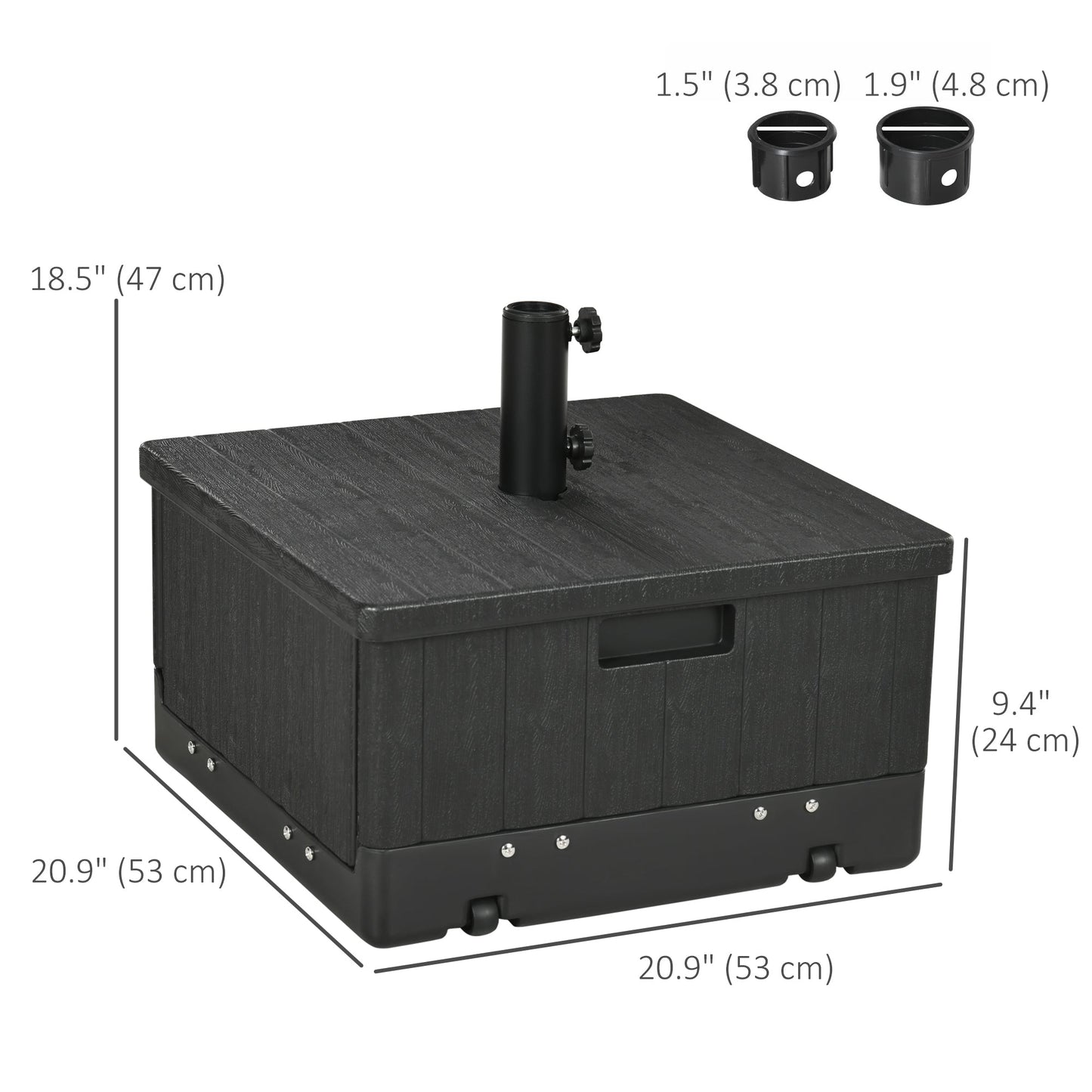 175lbs Heavy Duty Patio Umbrella Base with Wheels, 3-in-1 Market Umbrella Stand, Outdoor Side Table, Planter Box for Garden, Backyard, Black