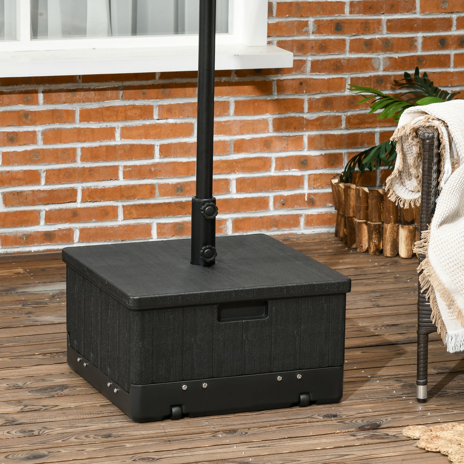 175lbs Heavy Duty Patio Umbrella Base with Wheels, 3-in-1 Market Umbrella Stand, Outdoor Side Table, Planter Box for Garden, Backyard, Black