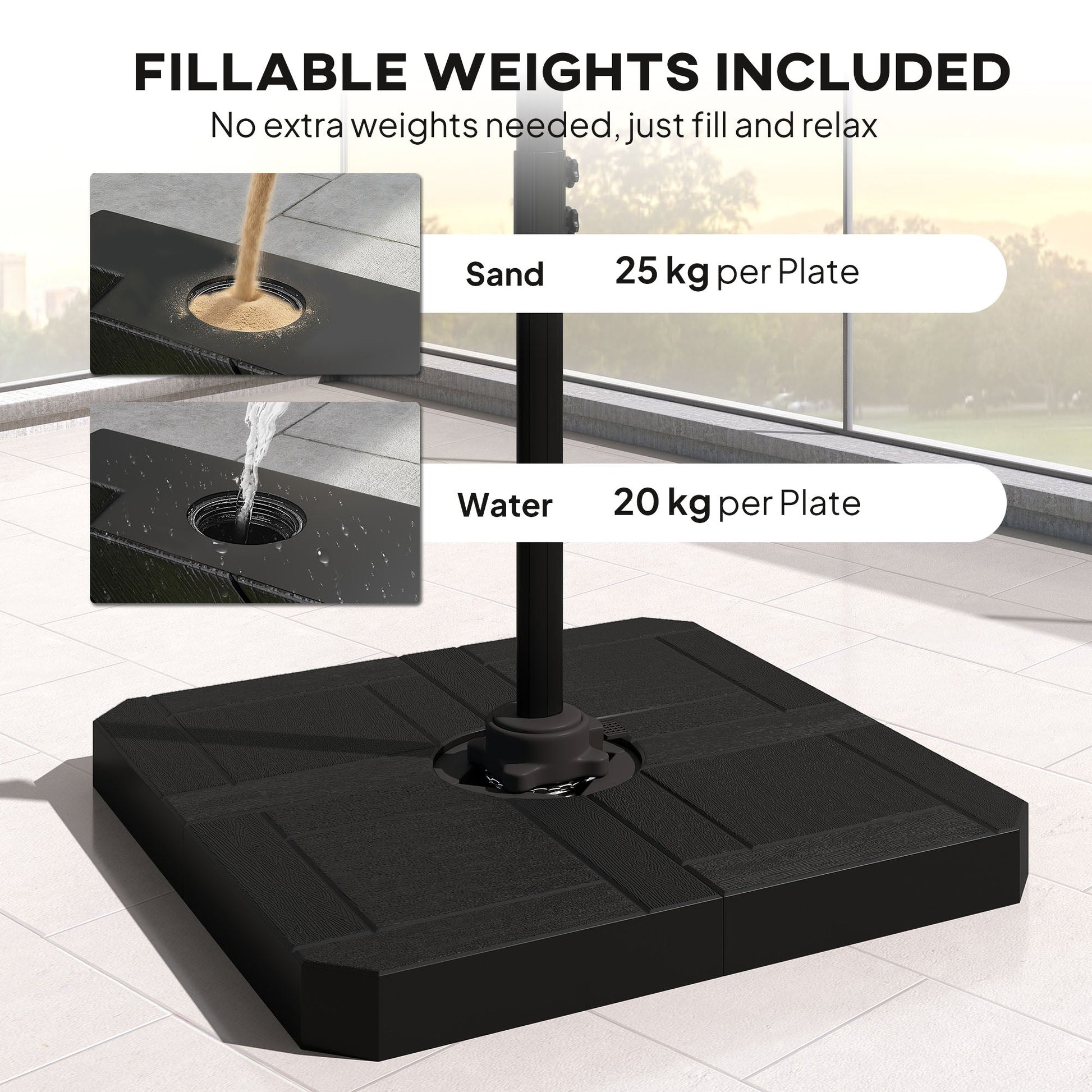 8' x 8' Offset Cantilever Patio Umbrella with Base Weights, UPF50+ Square Outdoor Cantilever Parasol with 360° Rotation, 5 Level Adjustable Tilt, Aluminum Pole, Dark Grey