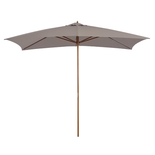7' x 10' Wooden Patio Umbrella, Rectangular Garden Parasol, Market Table Umbrella with Top Vent, Grey