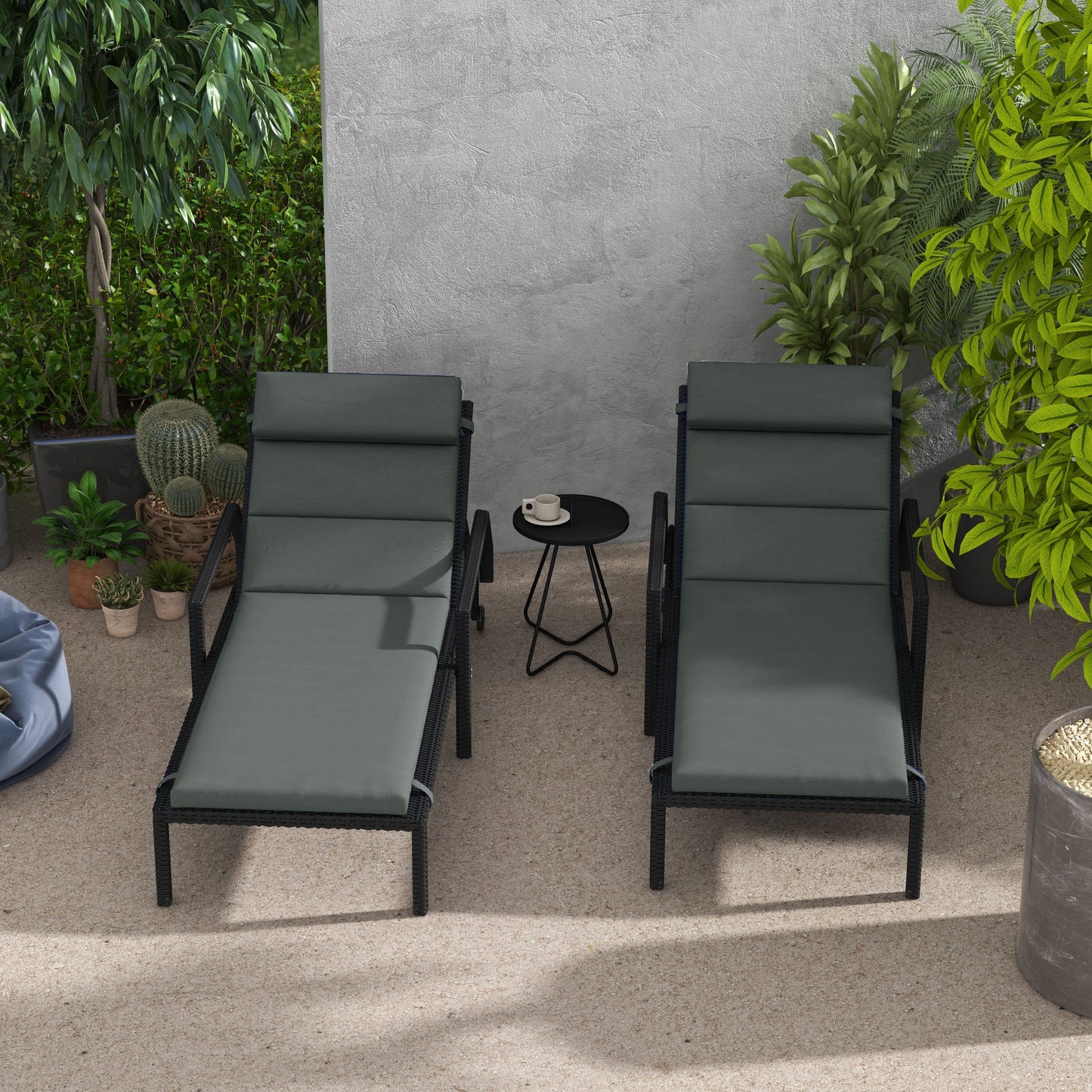 Set of 2 Outdoor Lounge Chair Cushions, Patio Chaise Lounge Cushions with Headrest and Ties, Water Resistant Replacement Sun Lounger Seat Pads, Grey