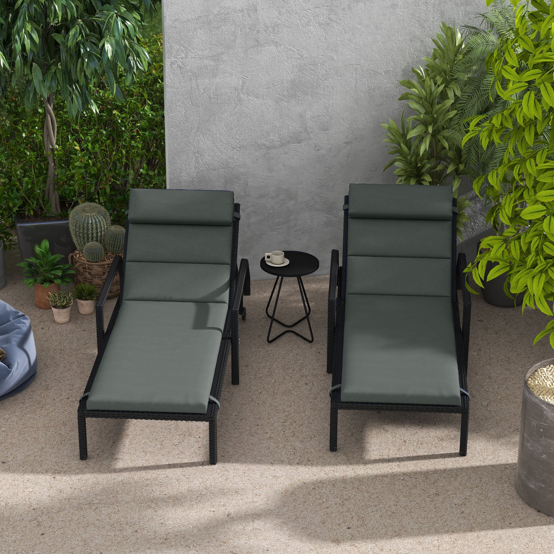 Set of 2 Outdoor Lounge Chair Cushions, Patio Chaise Lounge Cushions with Headrest and Ties, Water Resistant Replacement Sun Lounger Seat Pads, Grey