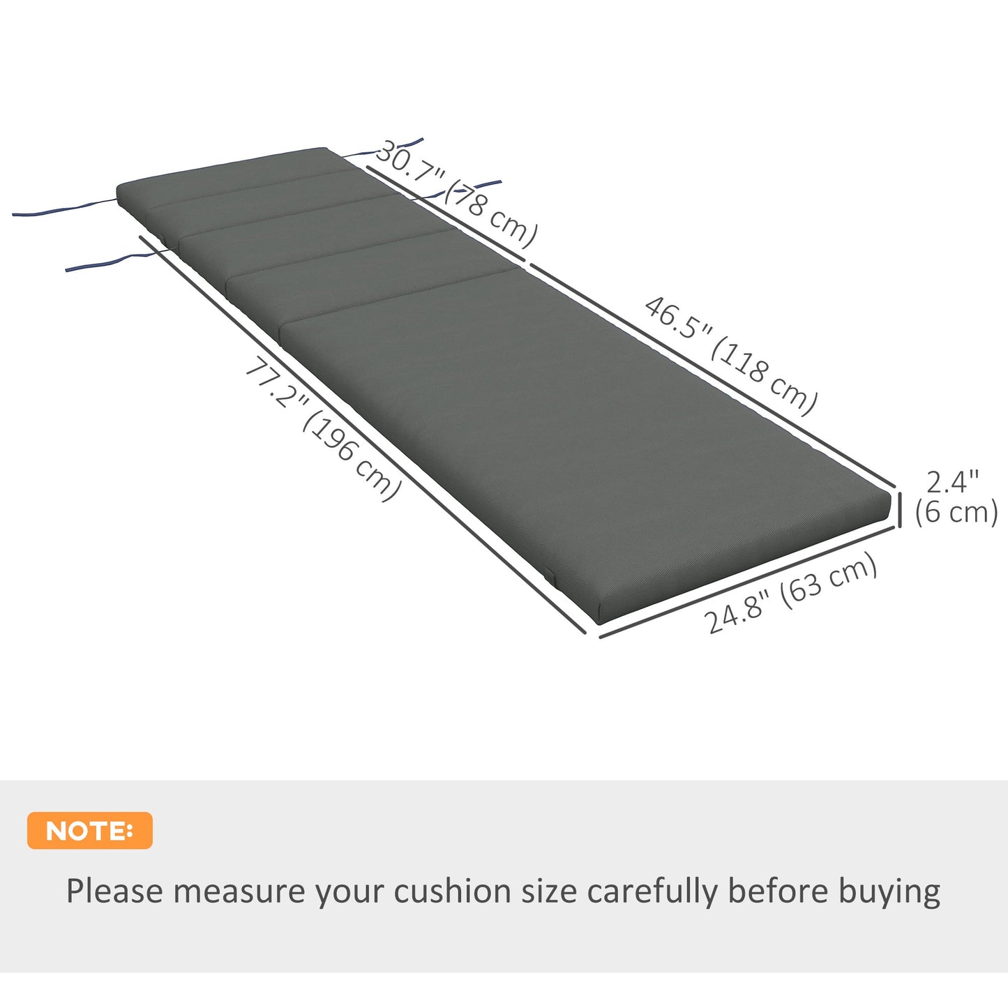 Set of 2 Outdoor Lounge Chair Cushions, Patio Chaise Lounge Cushions with Headrest and Ties, Water Resistant Replacement Sun Lounger Seat Pads, Grey