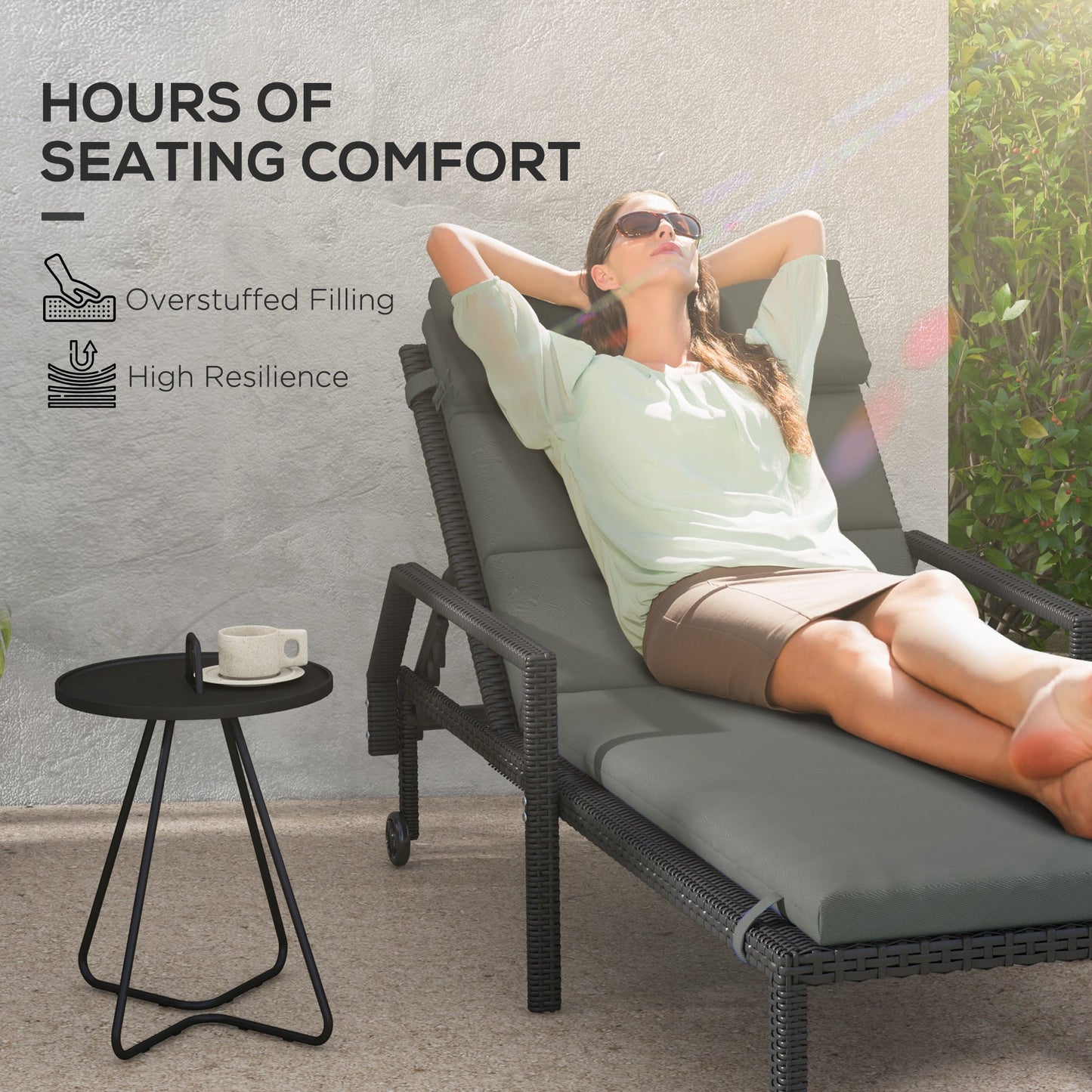 Set of 2 Outdoor Lounge Chair Cushions, Patio Chaise Lounge Cushions with Headrest and Ties, Water Resistant Replacement Sun Lounger Seat Pads, Grey