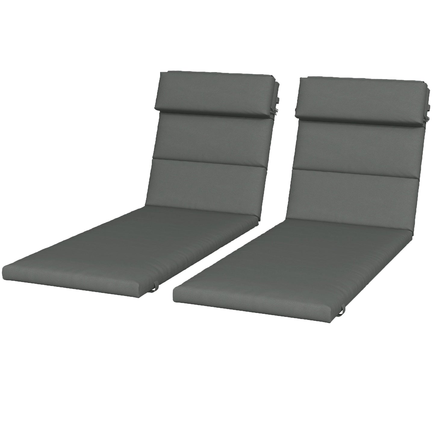 Set of 2 Outdoor Lounge Chair Cushions, Patio Chaise Lounge Cushions with Headrest and Ties, Water Resistant Replacement Sun Lounger Seat Pads, Grey