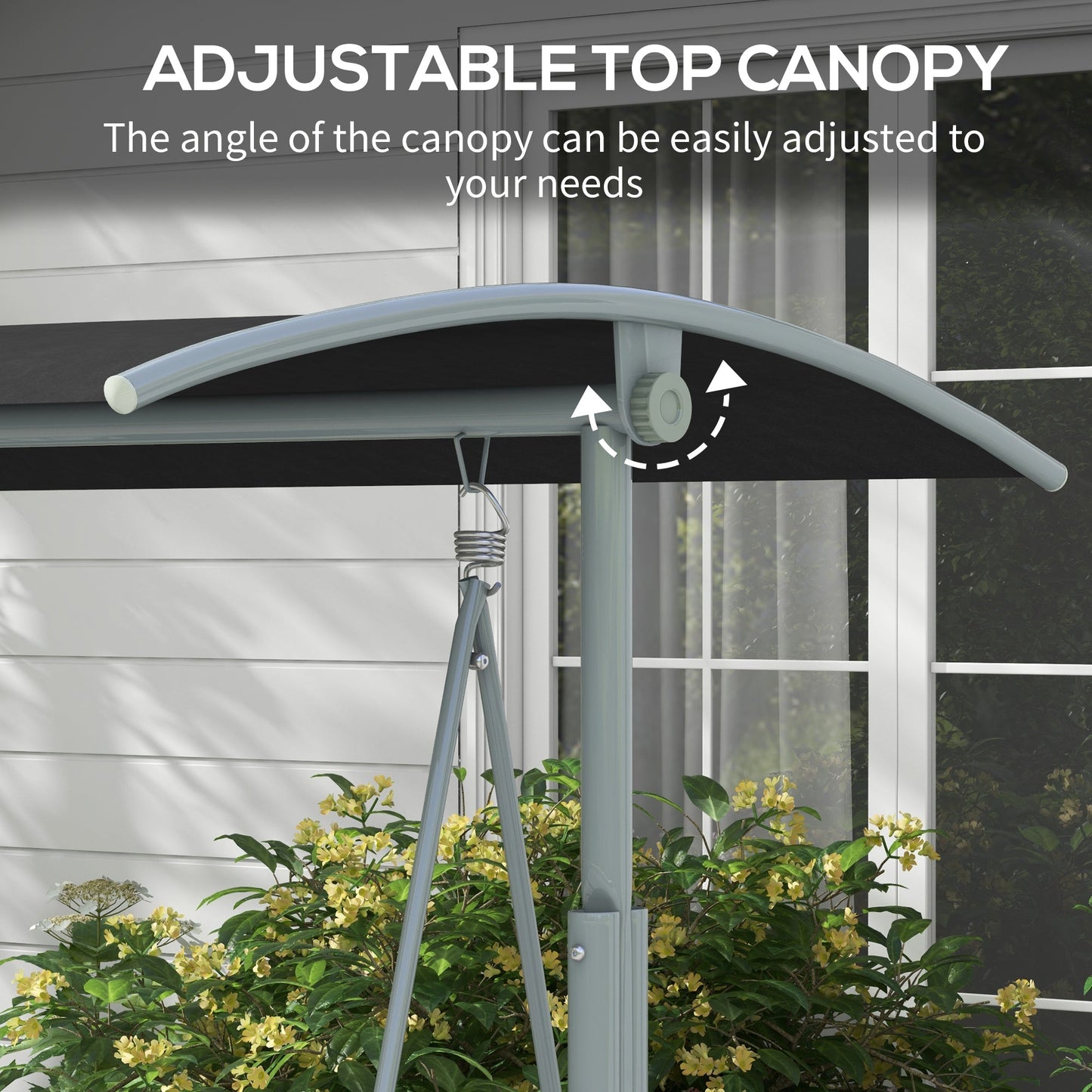 2 Person Porch Swing, Patio Swing Chair with Adjustable Canopy, Table and Storage bag for Outdoor, Garden, Backyard, Poolside, Black
