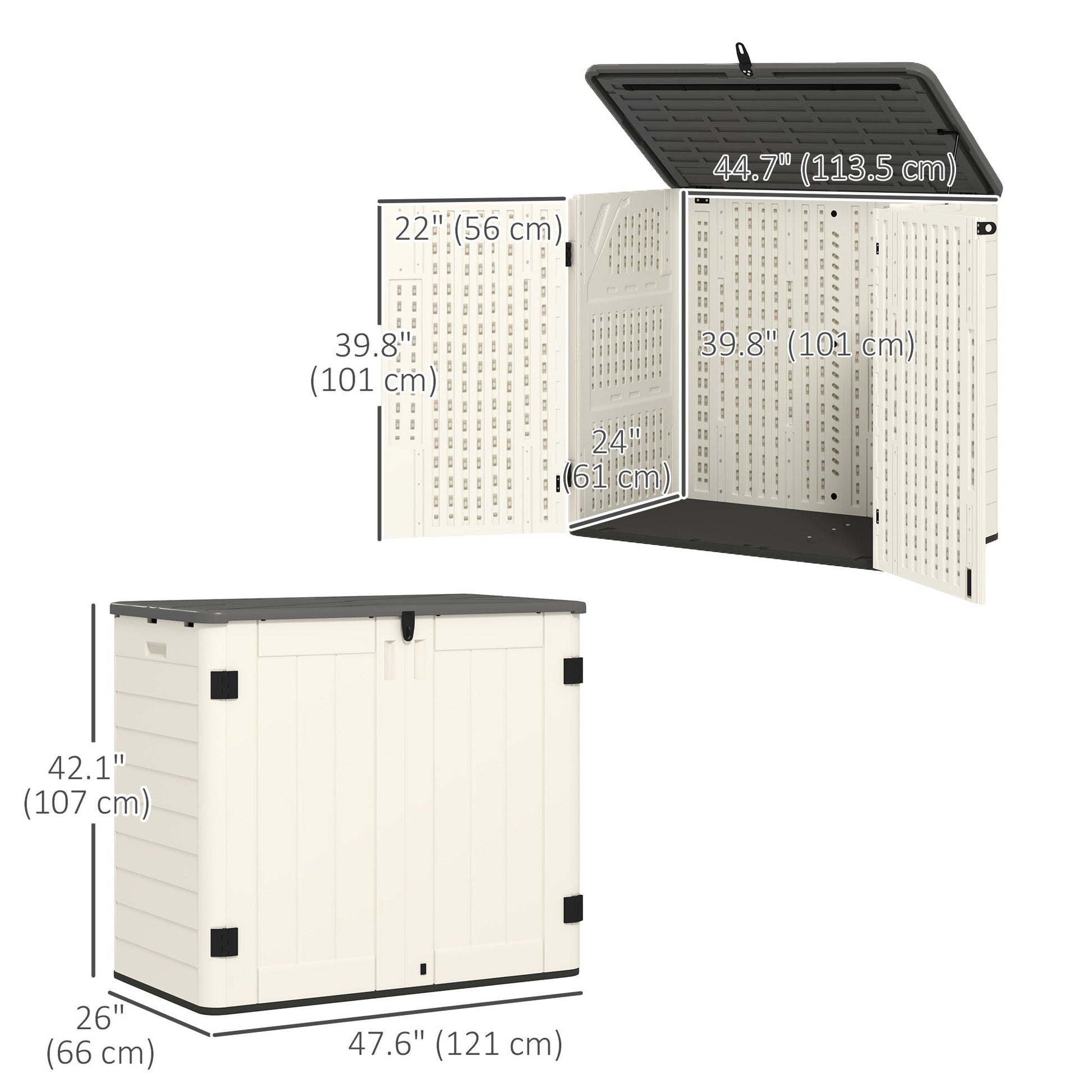 185 Gallon Outdoor Storage Cabinet Deck Box, Waterproof Horizontal Storage Shed with Openable Top and Lockable Doors for Lawnmower, Garbage Bin, Patio Accessories
