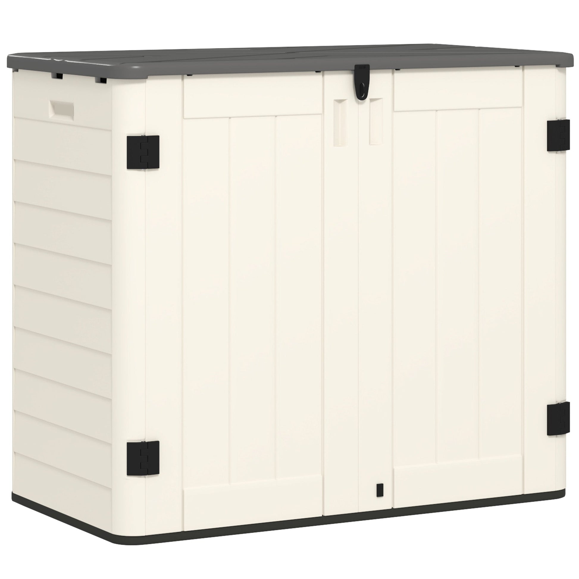 185 Gallon Outdoor Storage Cabinet Deck Box, Waterproof Horizontal Storage Shed with Openable Top and Lockable Doors for Lawnmower, Garbage Bin, Patio Accessories